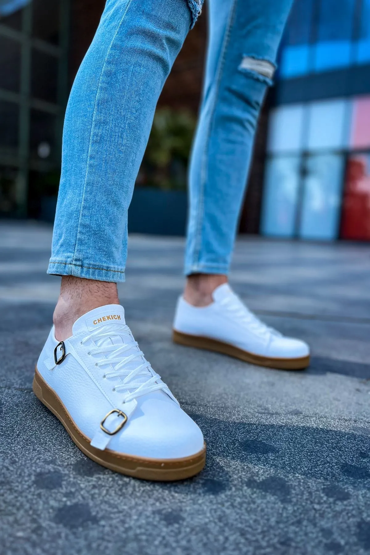 Ch191 - Ckt Side Buckle Erkek Ayakkabı Beyaz