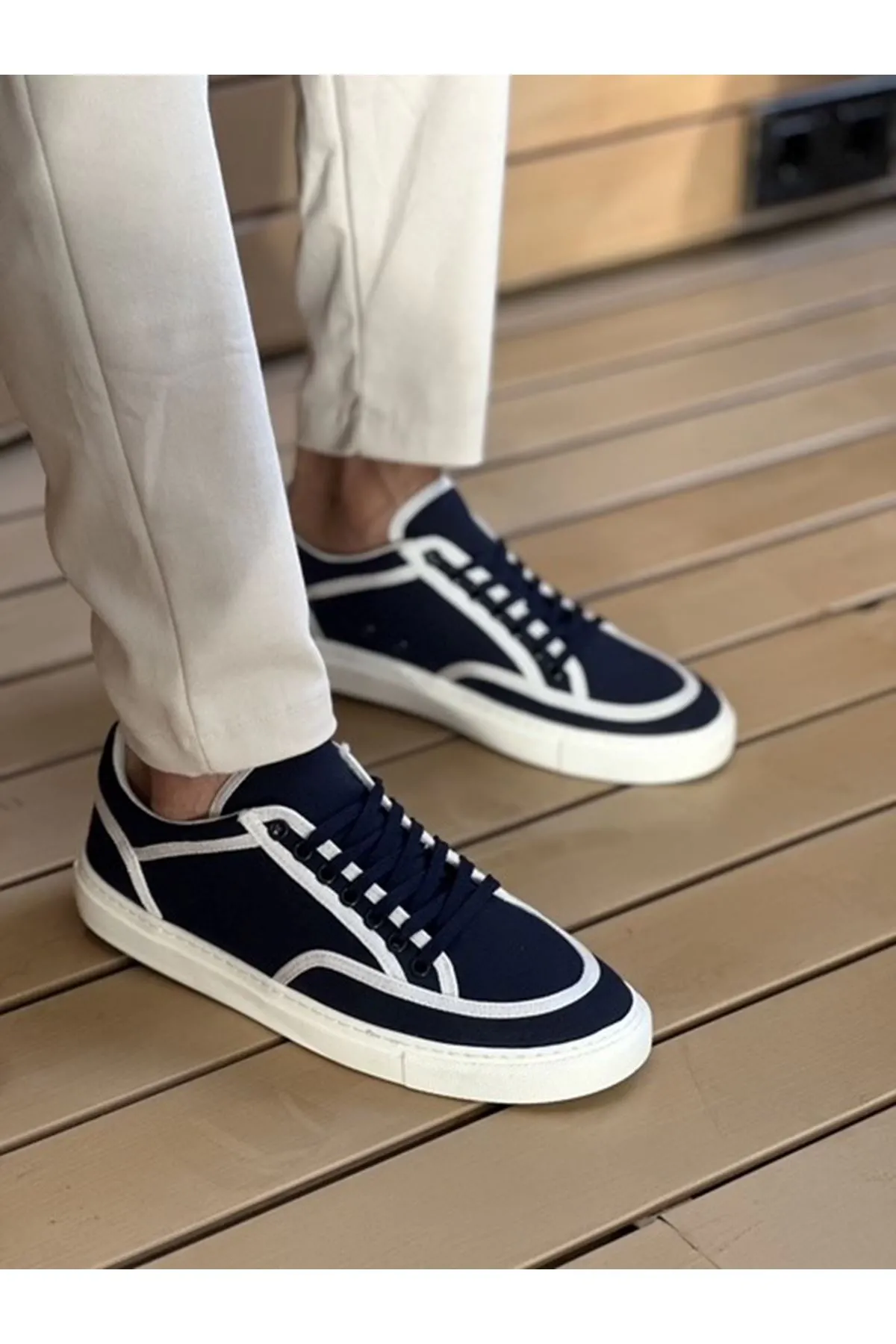 Ch2505 - Keten Erkek Ayakkabı Lacivert Beyaz