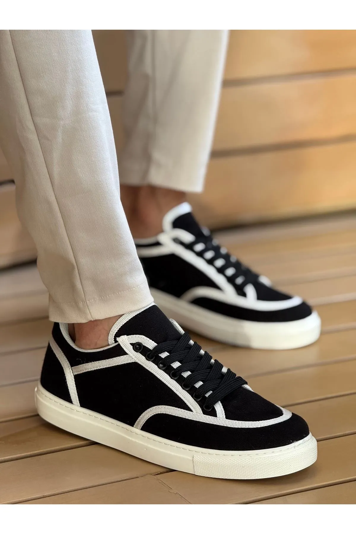 Ch2505 - Keten Erkek Ayakkabı Siyah - Beyaz