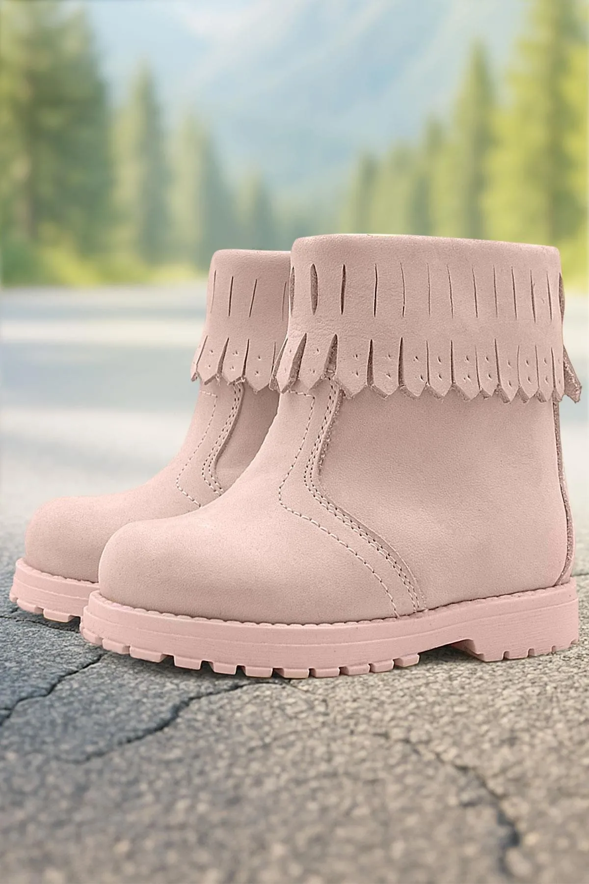 Chiron Hakiki Deri Pembe Fermuarlı Kız Çocuk Bot Çizme