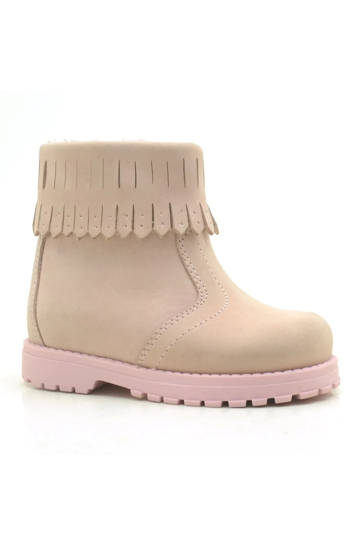 Chiron Hakiki Deri Pembe Fermuarlı Kız Çocuk Bot Çizme