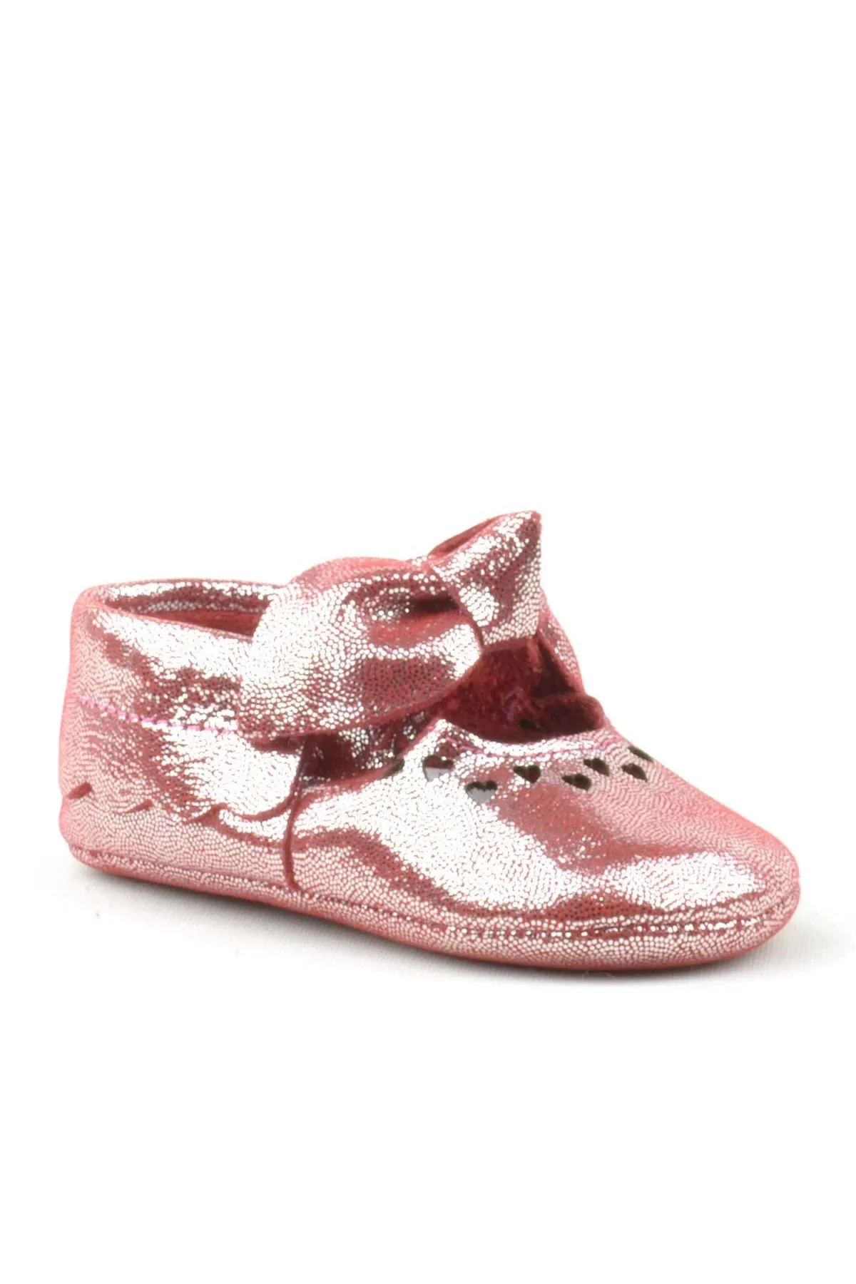 Coco Hakiki Deri Kırmızı Fiyonklu Lastikli Bebek Patik