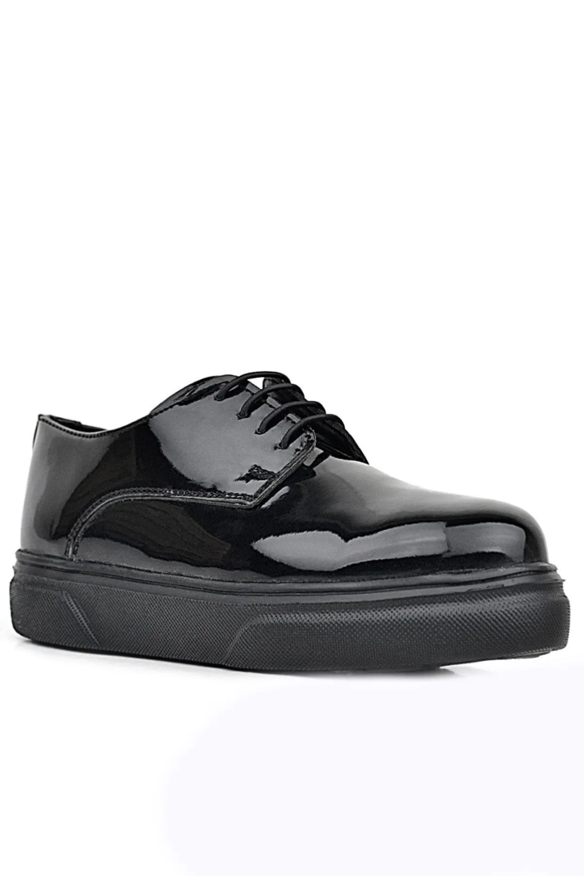 Derby Hakiki Deri Siyah Rugan Siyah Taban Çocuk Klasik Ayakkabı