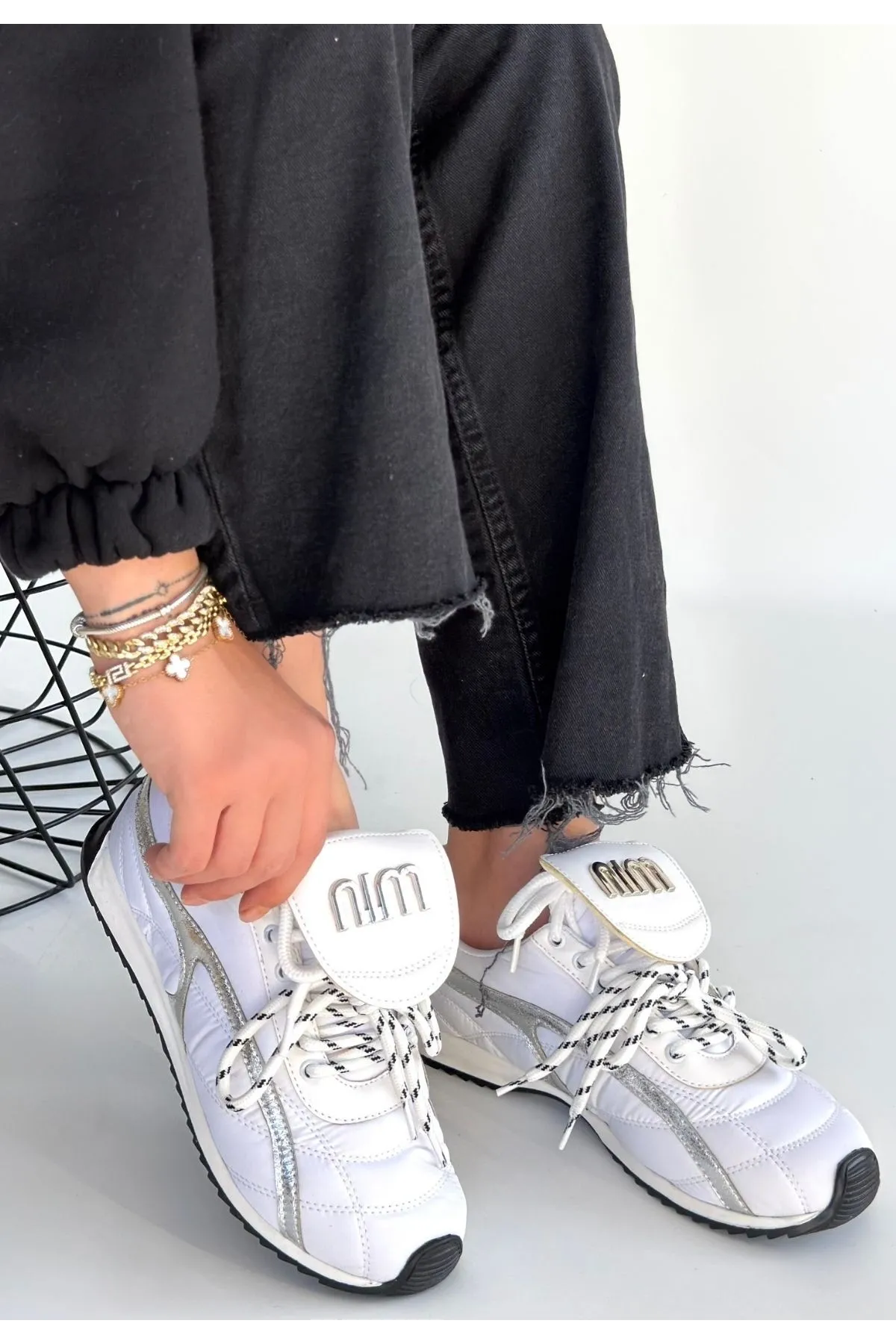 Dissa Beyaz Cilt Bağcıklı Paraşüt Detaylı Spor Ayakkabı