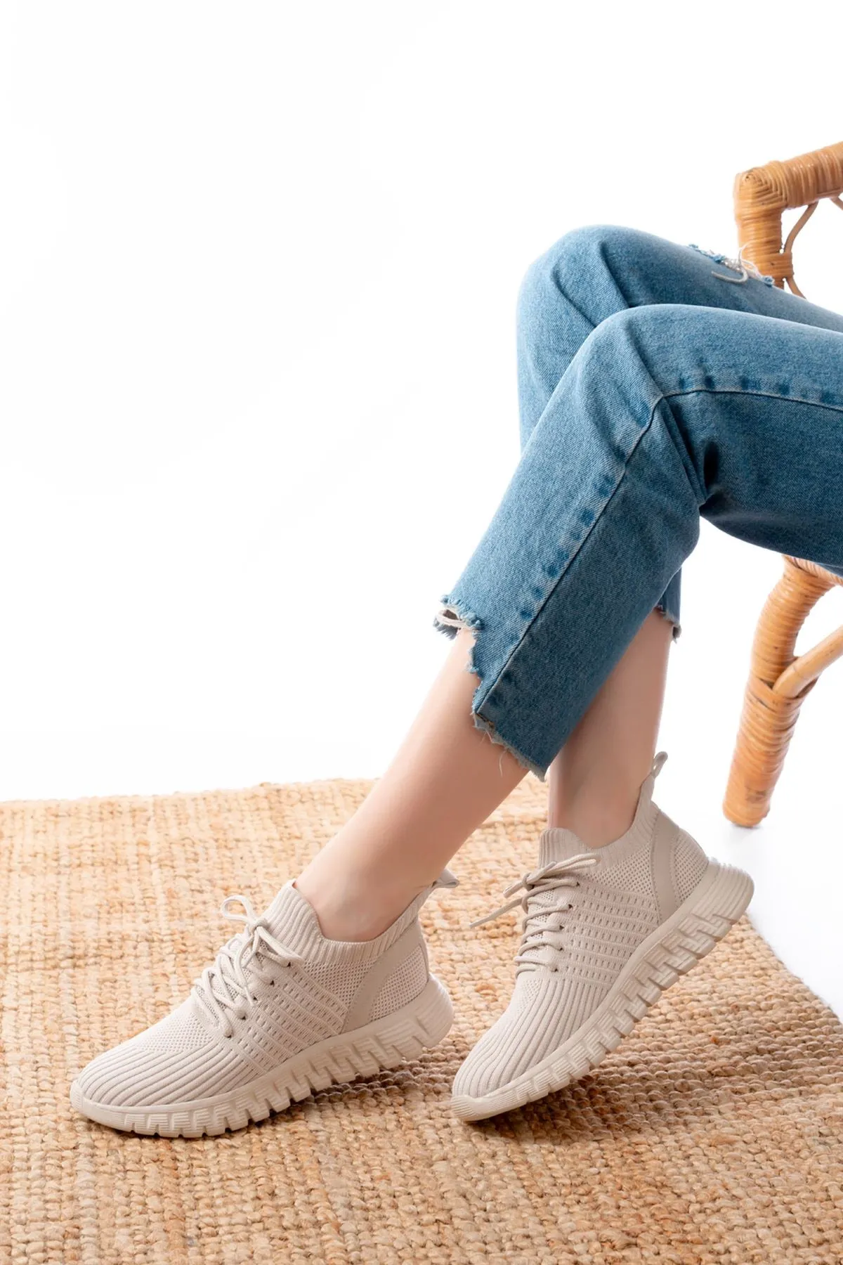 Dm-501 Bej Bağcıklı Failon Taban Günlük Spor Ayakkabı