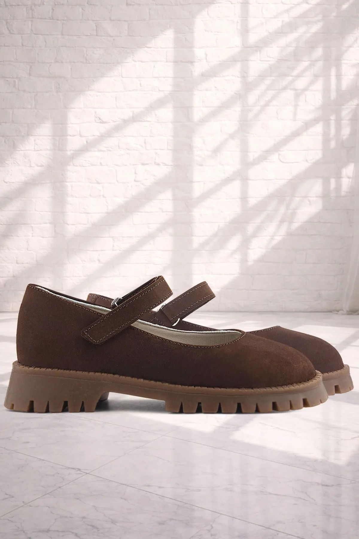 Doğal Gerçek Deri Kahverengi Kız Çocuk Babet Ayakkabı