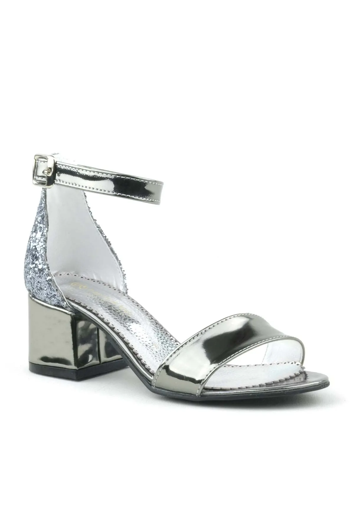 Elsa Platin Aynalı Kalın Topuklu Kız Çocuk Abiye Ayakkabı