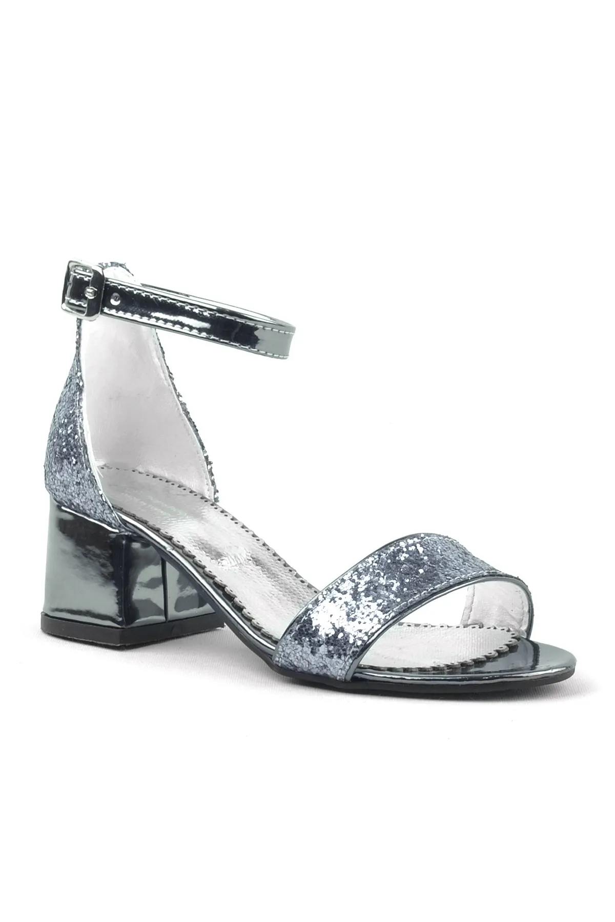 Elsa Platin Simli Kalın Topuklu Kız Çocuk Abiye Ayakkabı