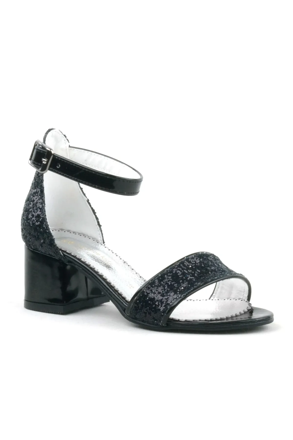 Elsa Siyah Simli Kalın Topuklu Kız Çocuk Abiye Ayakkabı