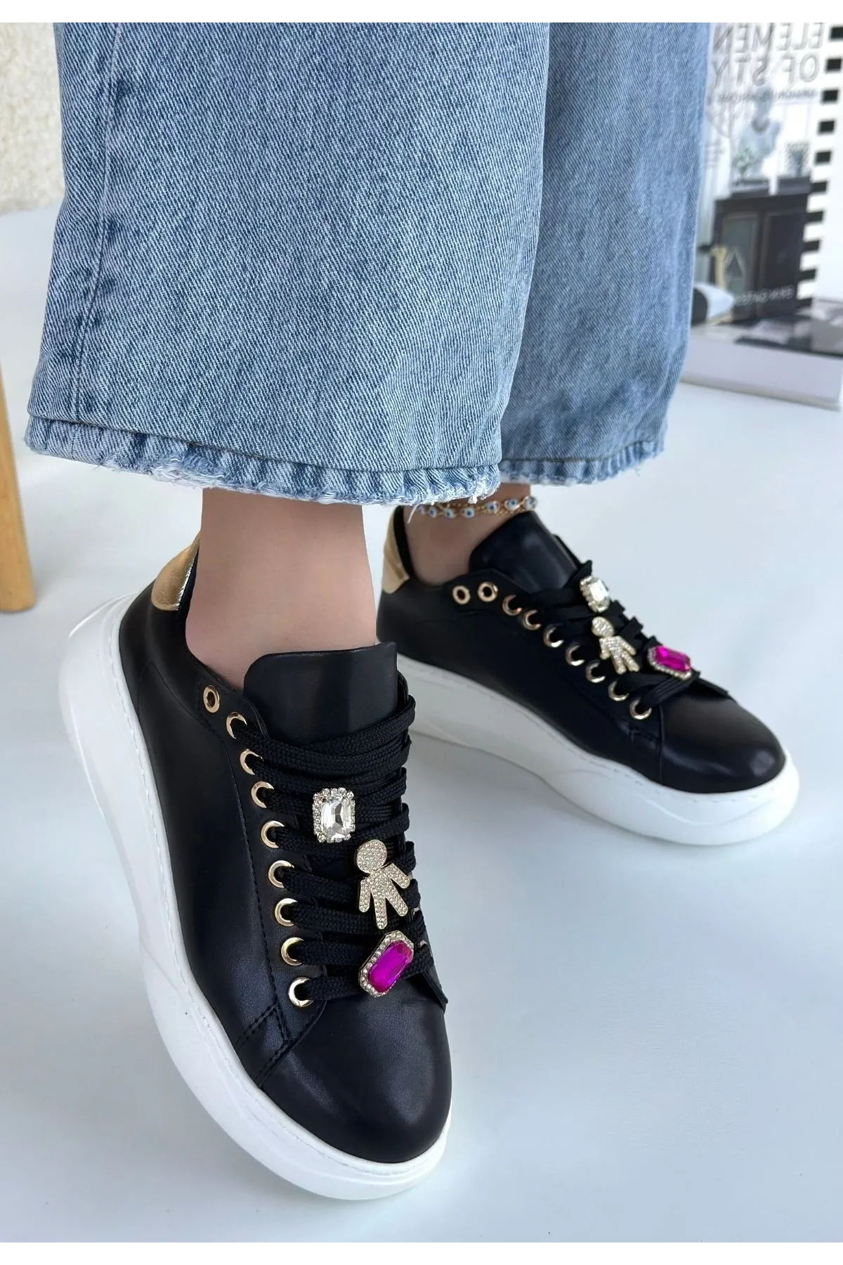 Gane Siyah Cilt Bağcıklı Spor Ayakkabı