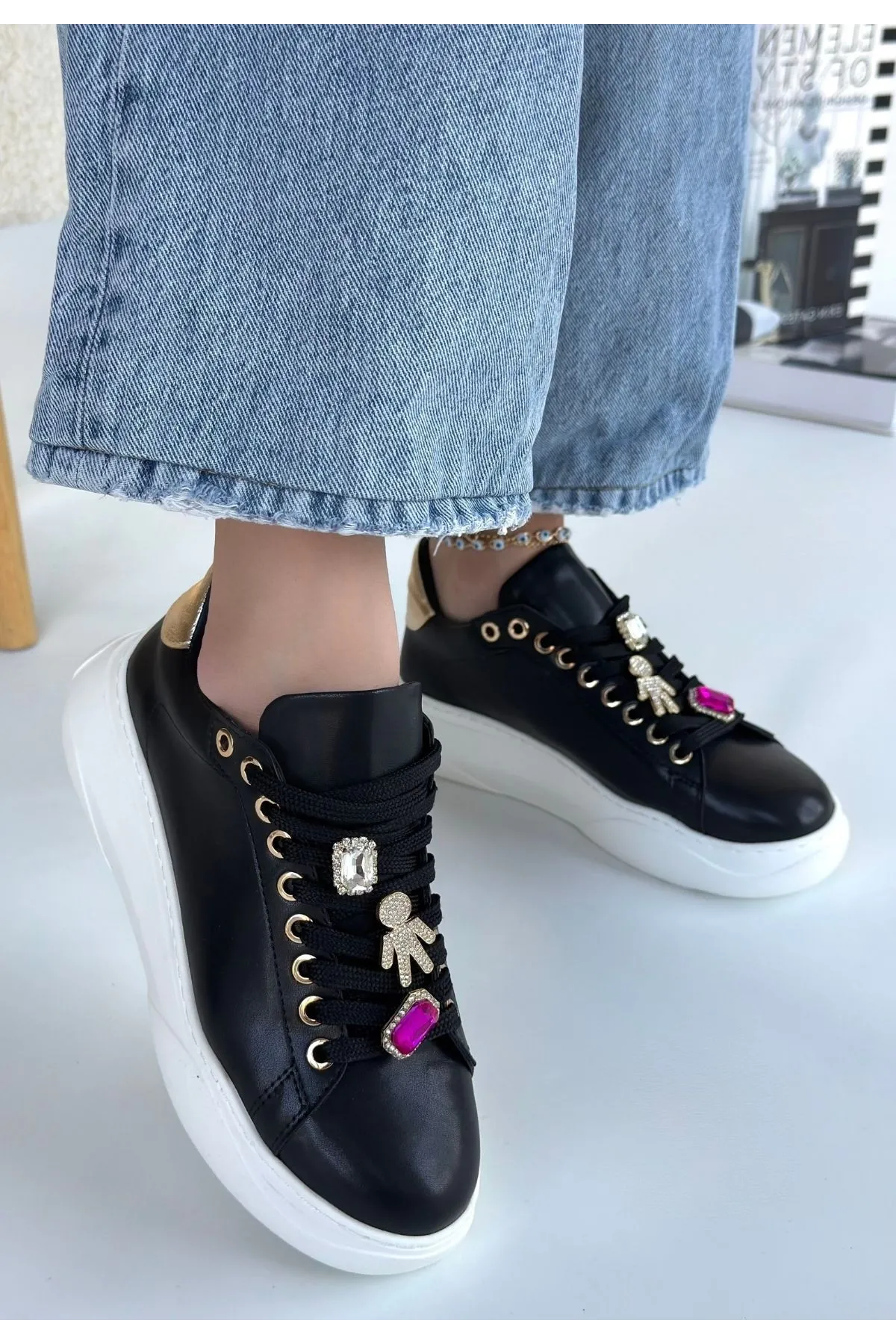 Gane Siyah Cilt Bağcıklı Spor Ayakkabı