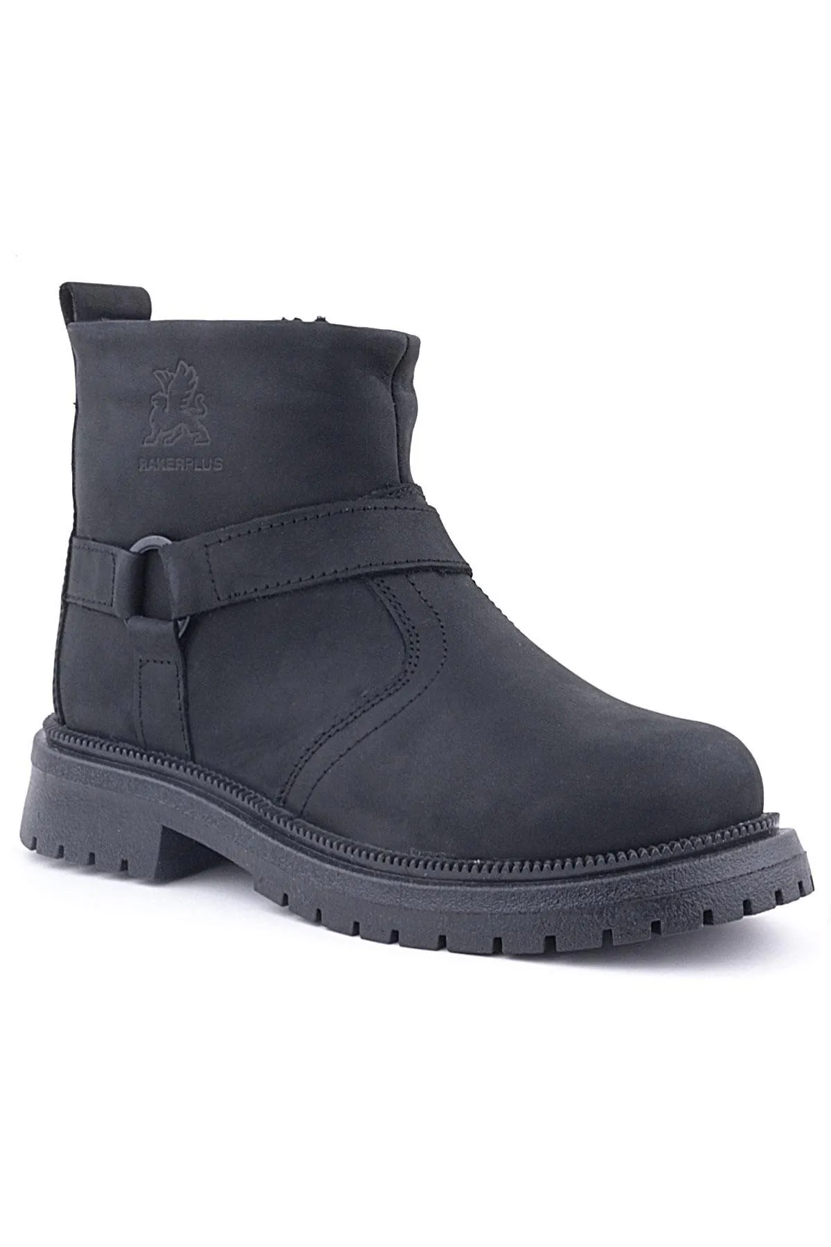 Gerçek Kürklü Hakiki Deri Siyah Nubuk Fermuarlı Çocuk Bot