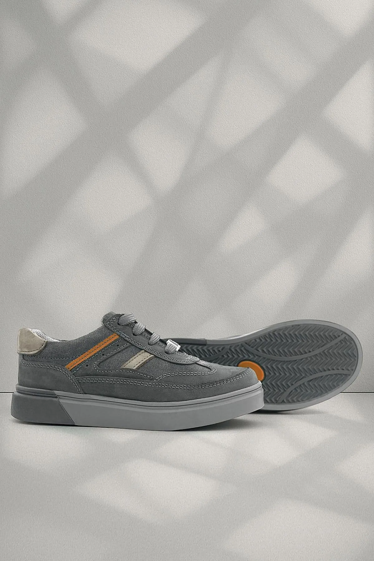 Gri Hakiki Deri Bağcıklı Gri Tabanlı Çocuk Sneaker Ayakkabı