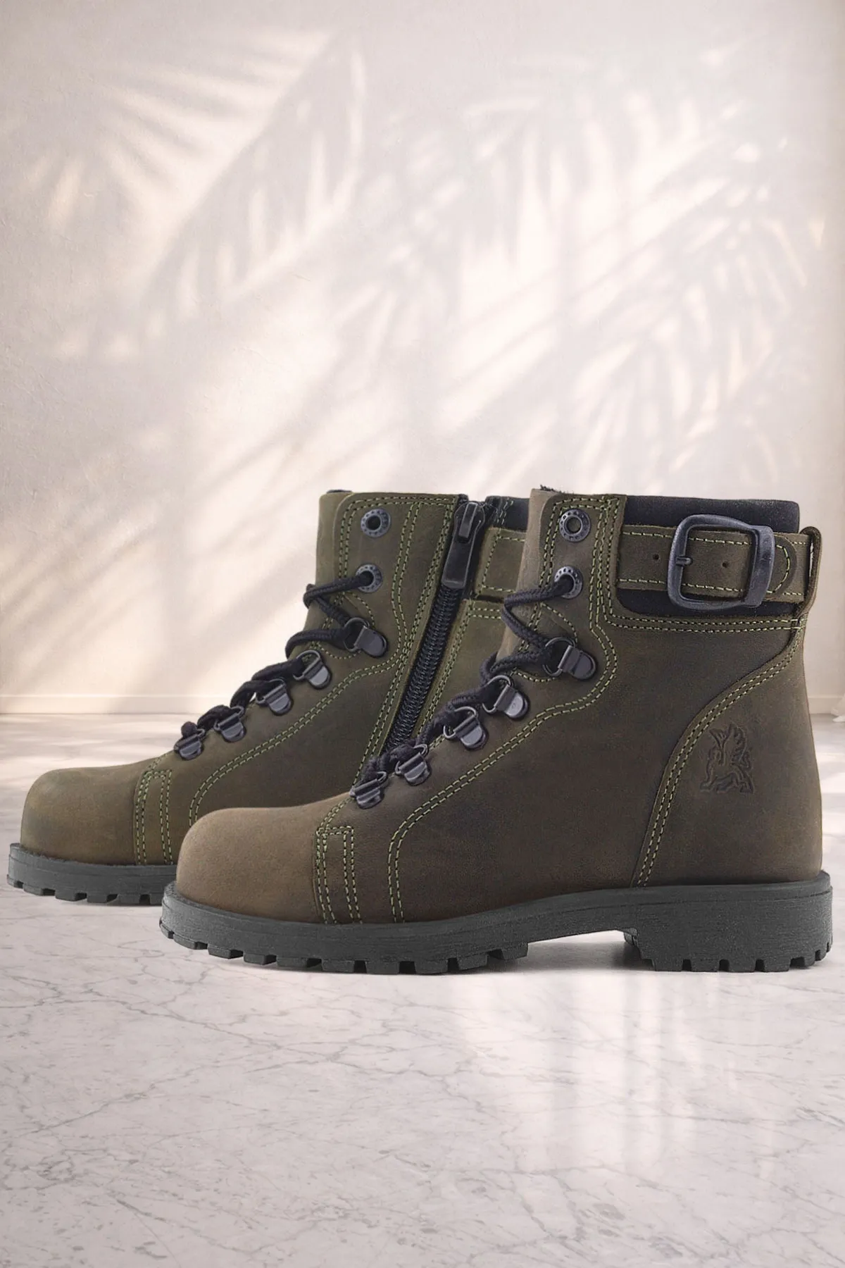 Griffon Hakiki Deri Haki Yeşil Fermuarlı Kışlık Çocuk Bot