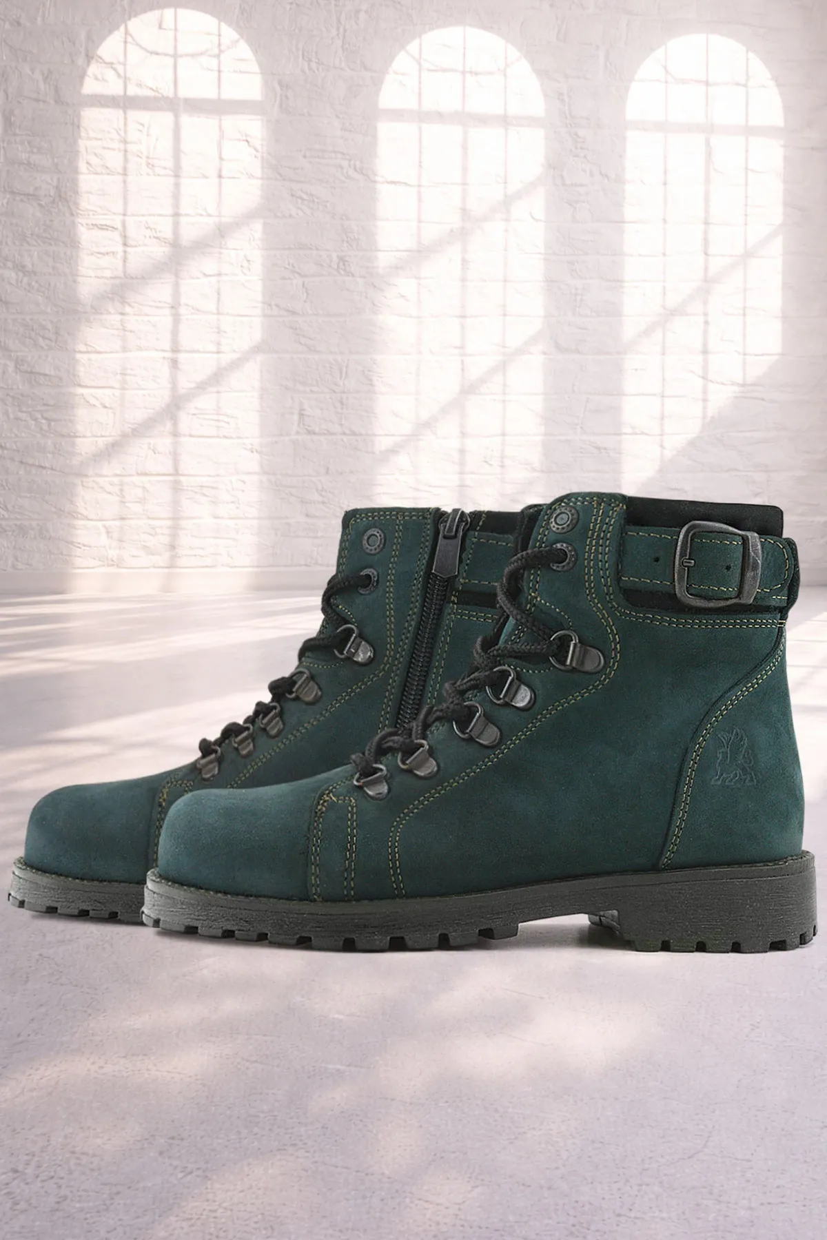 Griffon Hakiki Deri Yeşil Fermuarlı Kışlık Çocuk Bot