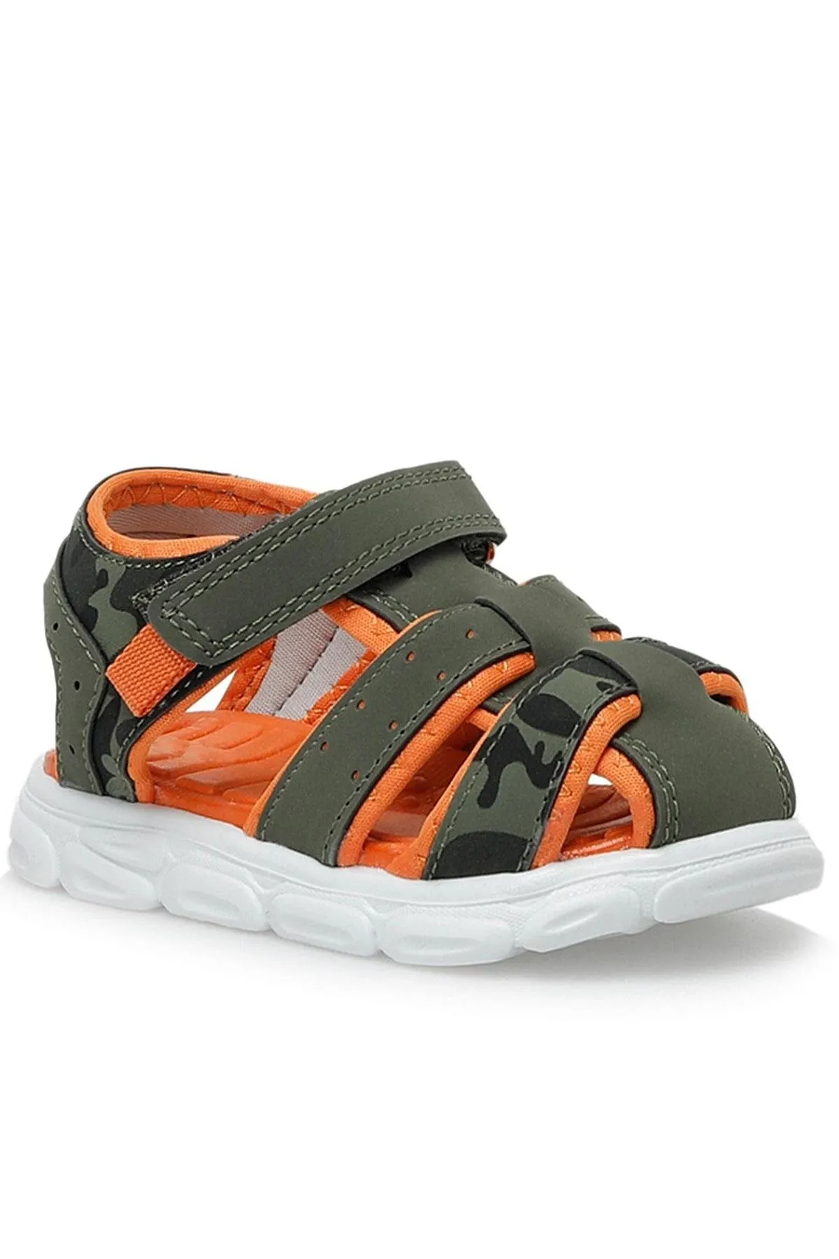 Haki Yeşil Kamuflaj Desenli Çocuk Sandalet