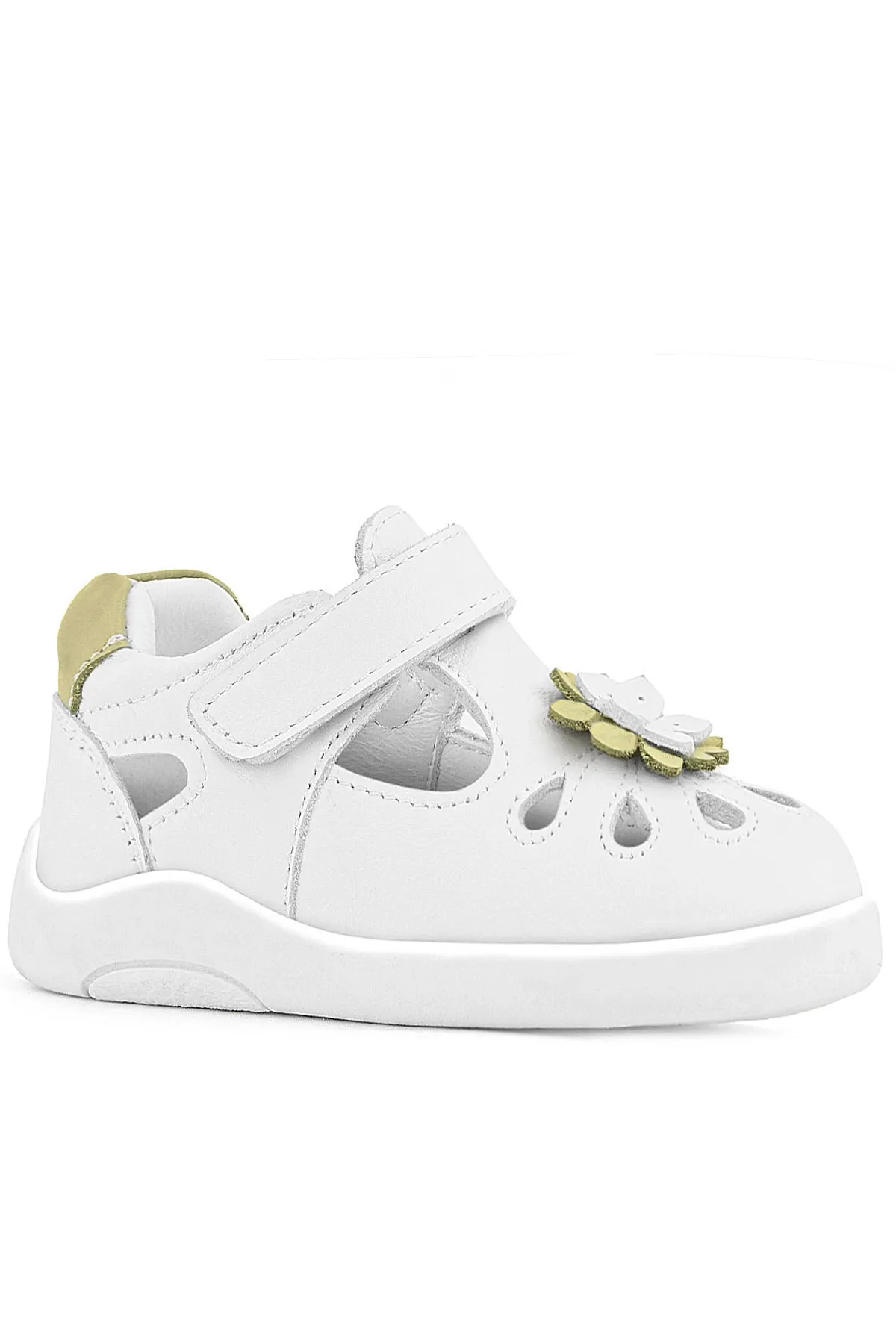 Hakiki Deri Anatomik Beyaz Cırtlı Kız Bebek Sandalet Ayakkabı