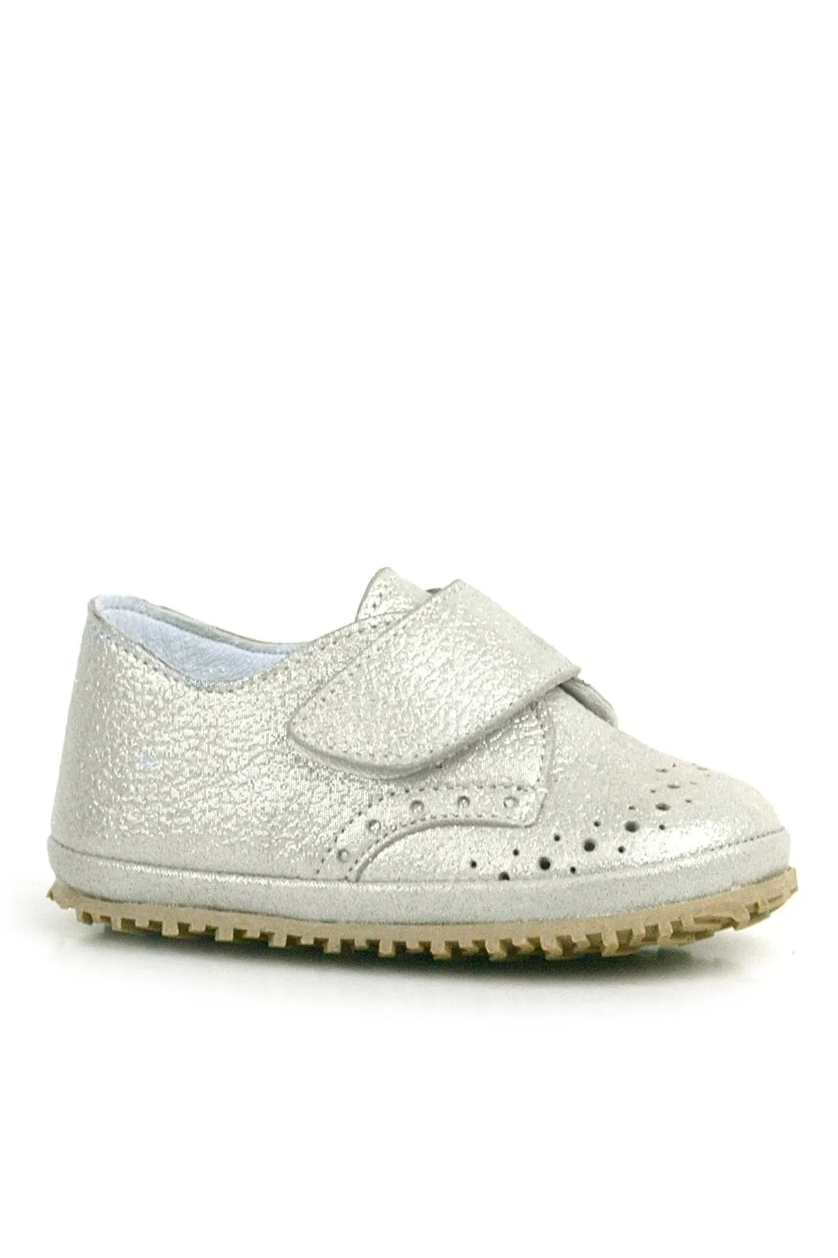 Hakiki Deri Bej Simli Cırtlı Bebek Patik Ayakkabı