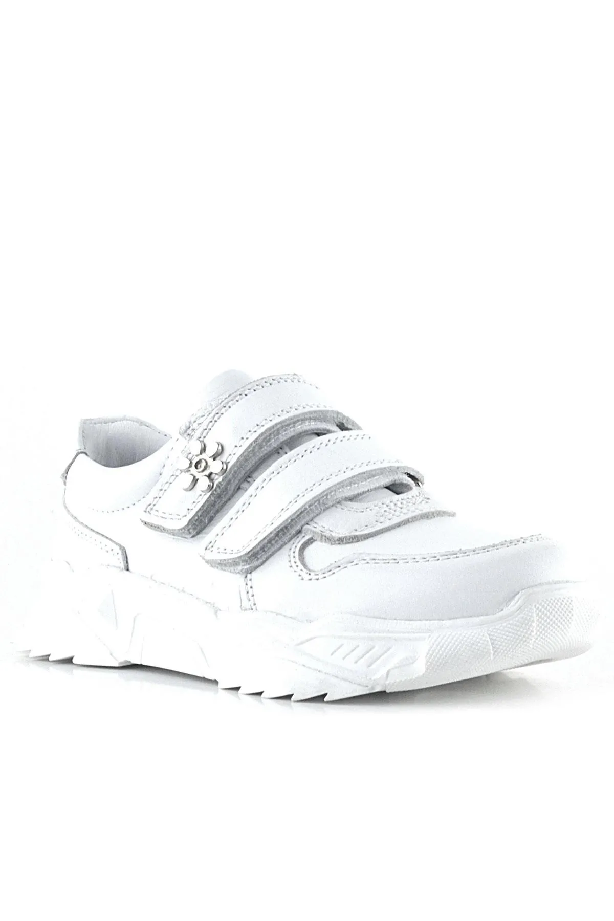 Hakiki Deri Beyaz Çiçek Detaylı Kız Çocuk Spor Ayakkabı