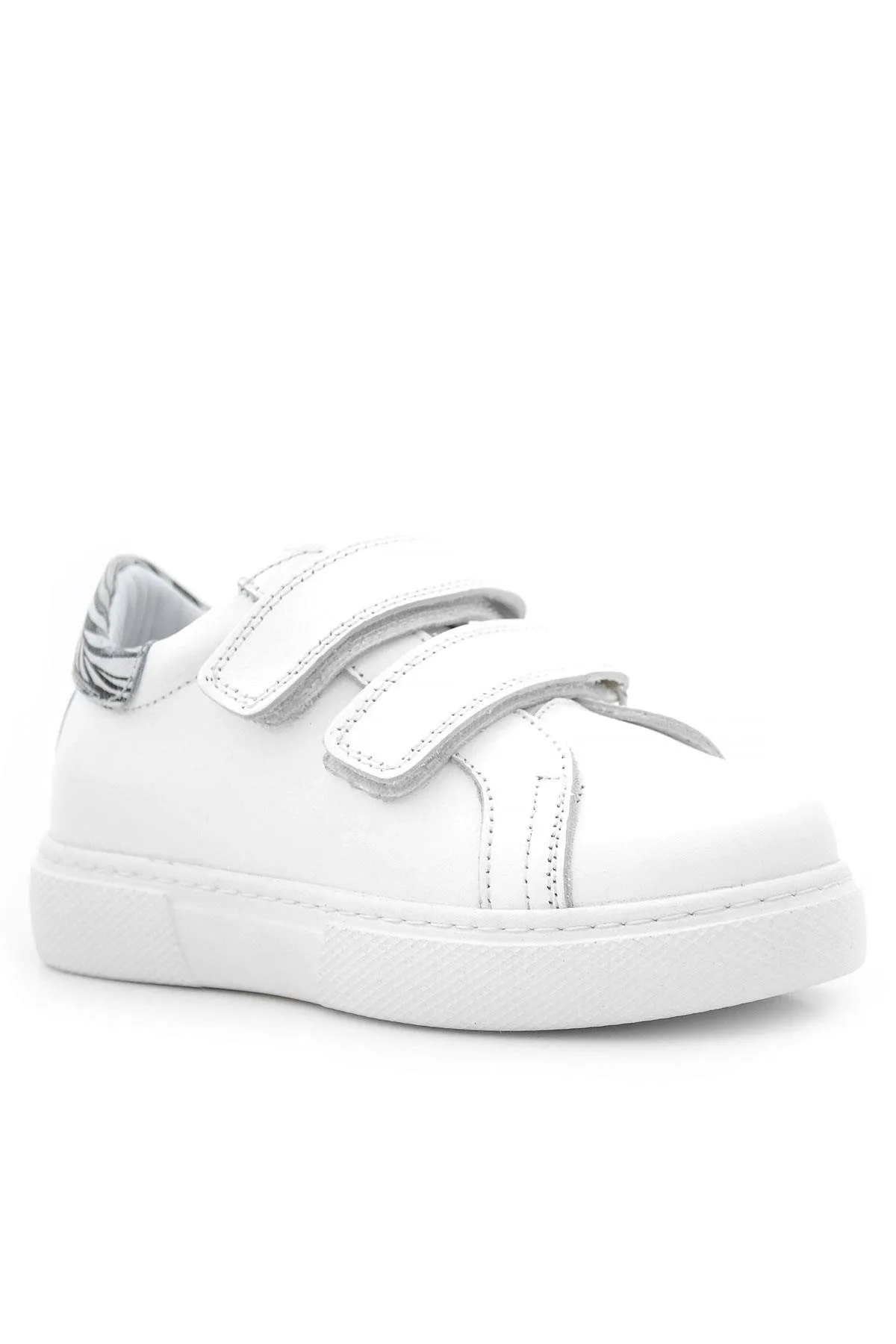 Hakiki Deri Beyaz Cırt Cırtlı Siyah Desenli Kız Çocuk Spor Ayakkabı