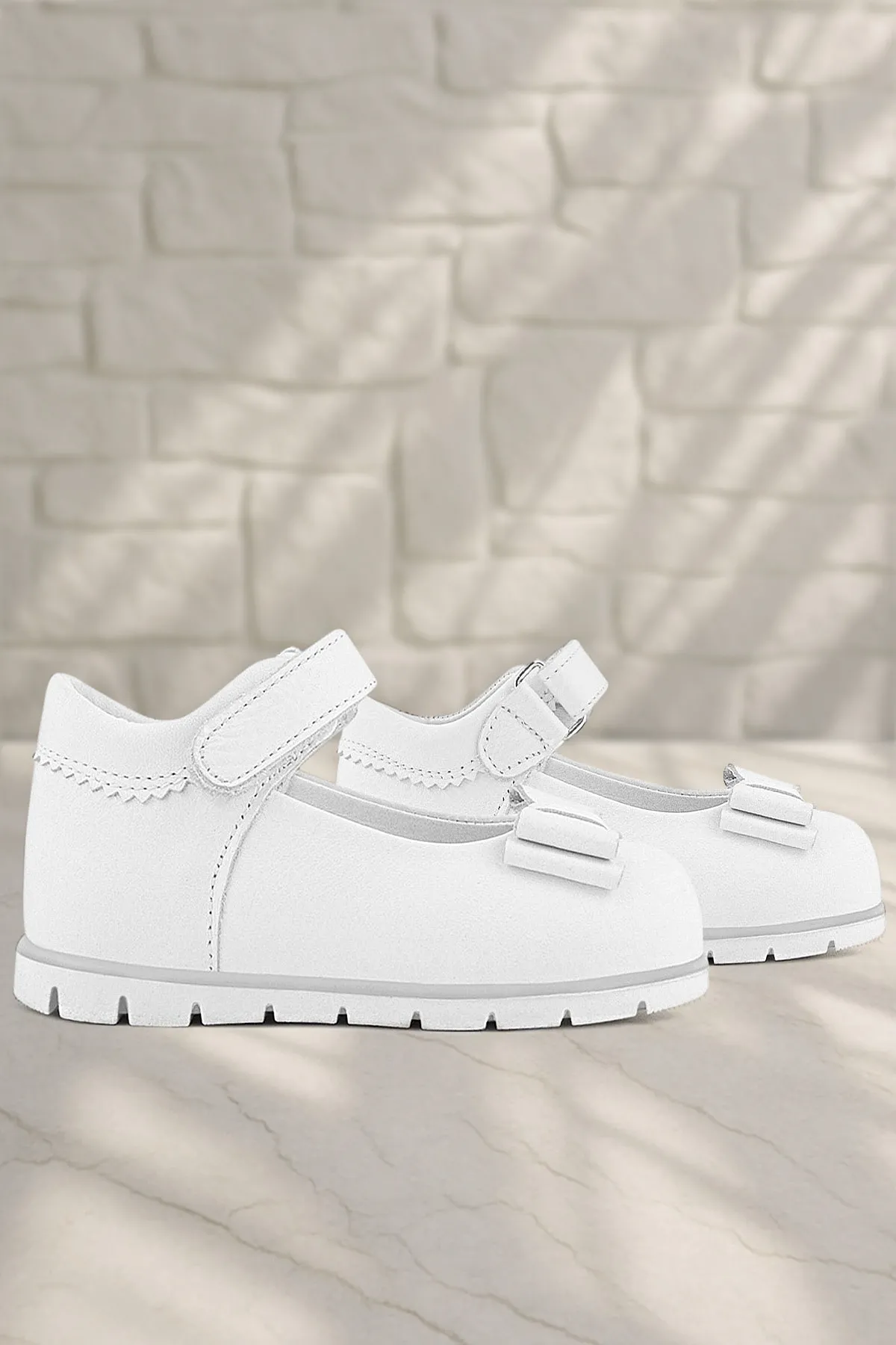Hakiki Deri Beyaz Kız Bebek Babet Ayakkabı