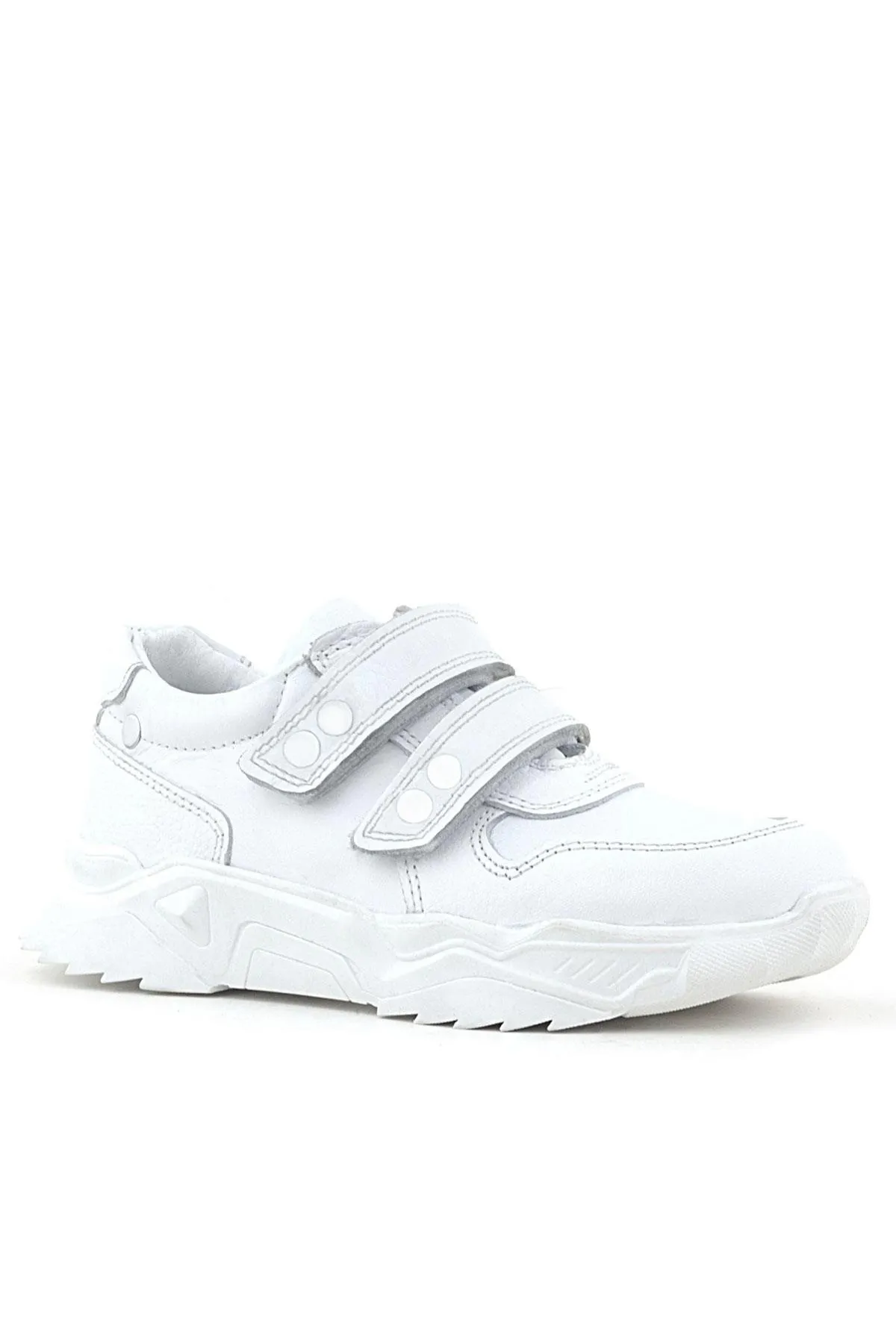 Hakiki Deri Beyaz Metal Detaylı Kız Çocuk Sneakers Ayakkabı