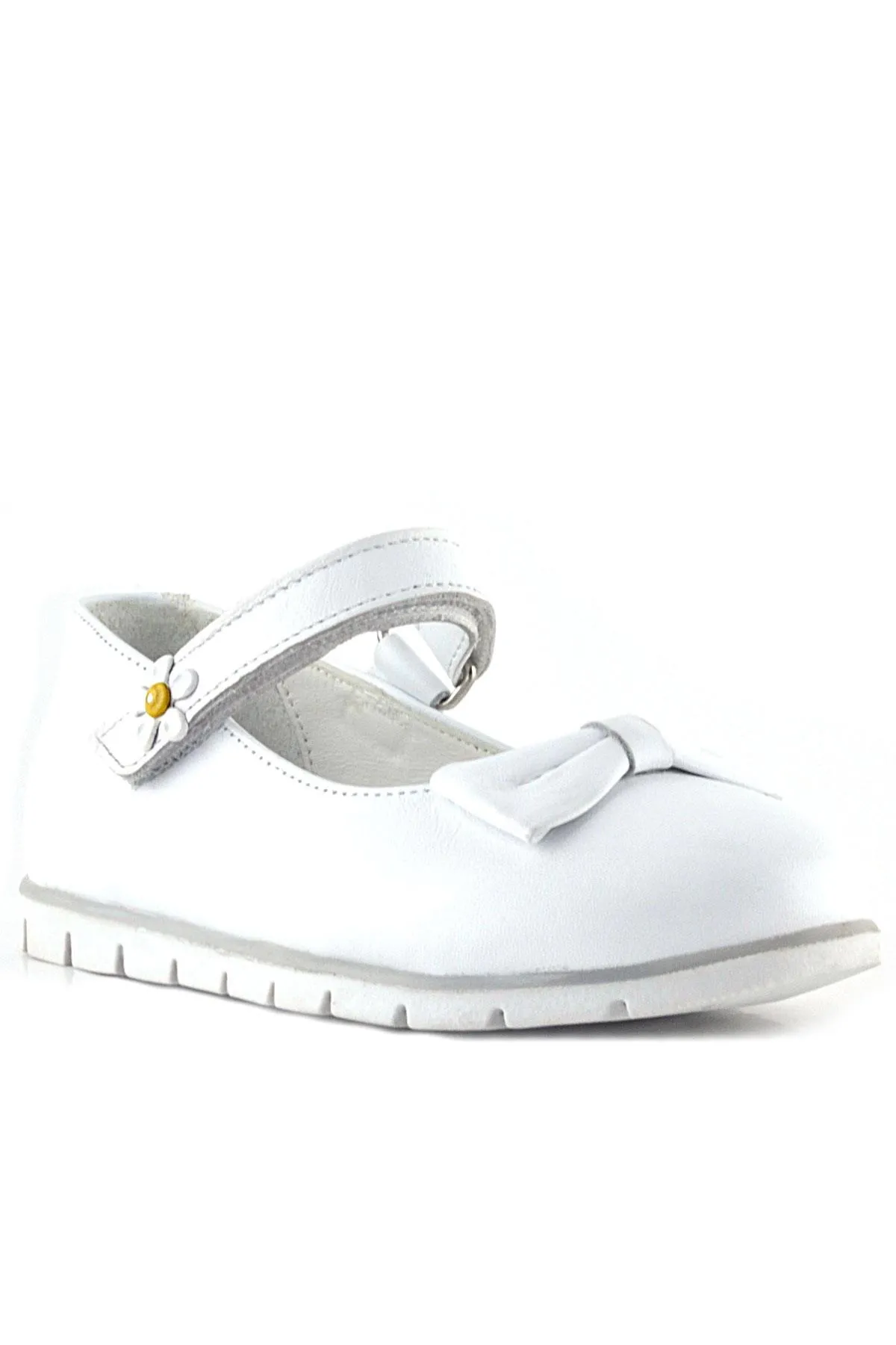 Hakiki Deri Beyaz Papatya Detaylı Cırtlı Kız Çocuk Babet Ayakkabı