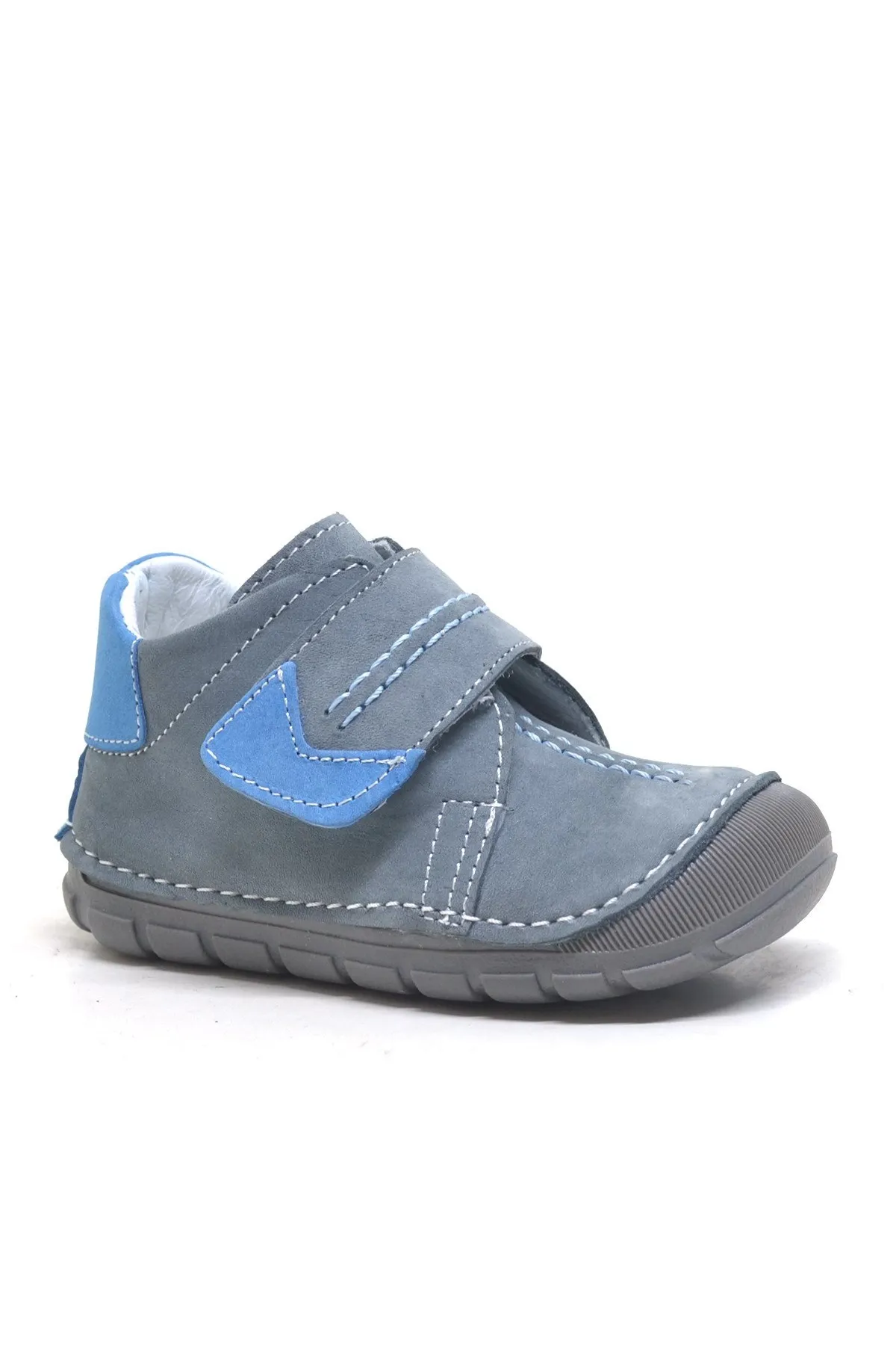 Hakiki Deri Gri Cırtlı Mevsimlik Erkek Bebek Ayakkabı