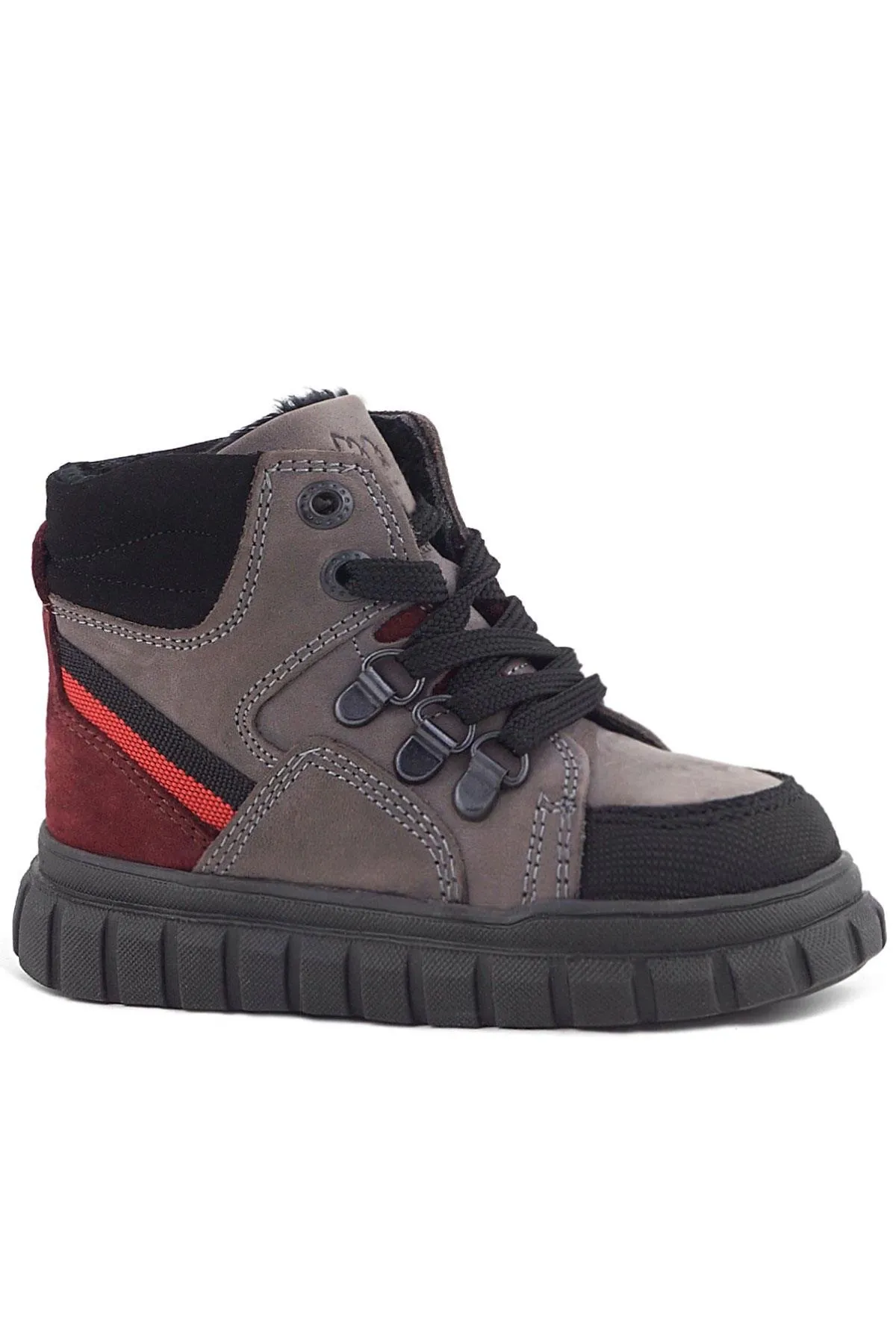 Hakiki Deri Gri Siyah Fermuarlı Erkek Bebek Bot