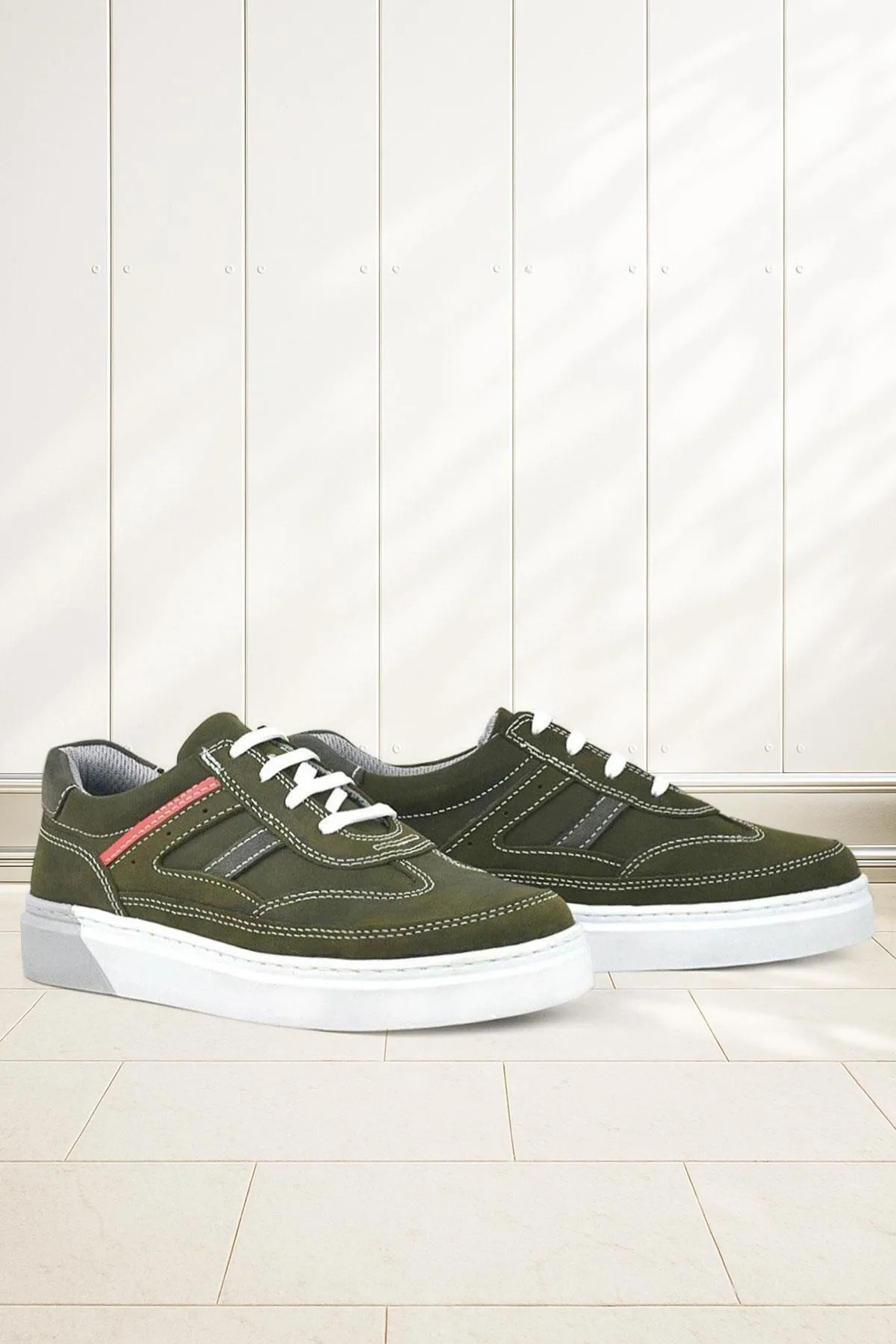 Hakiki Deri Haki Yeşil Çocuk Günlük Spor Okul Ayakkabı