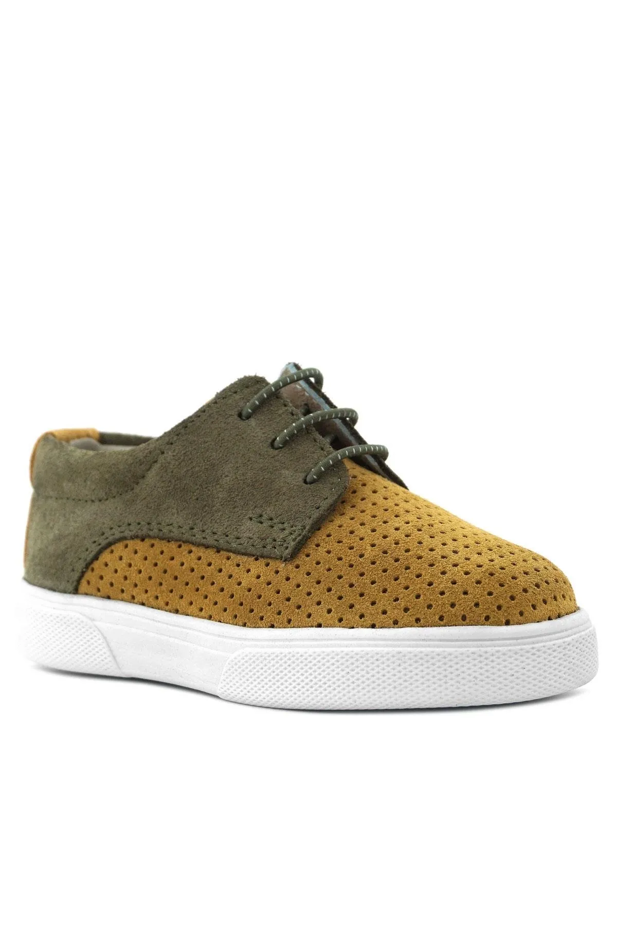 Hakiki Deri Hardal Sarı Haki Lastikli Erkek Çocuk Günlük Ayakkabı