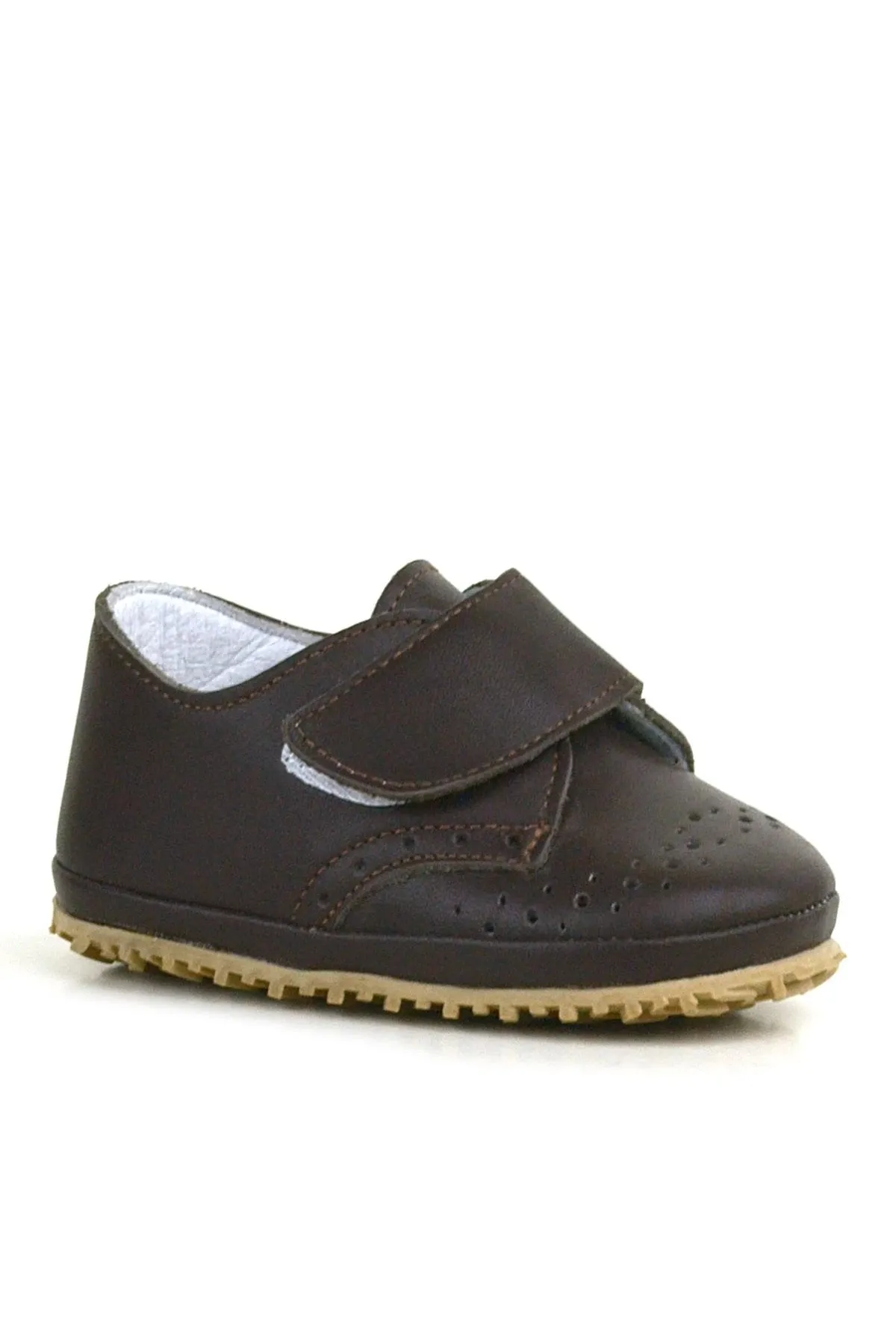 Hakiki Deri Kahverengi Cırtlı Bebek Patik Ayakkabı
