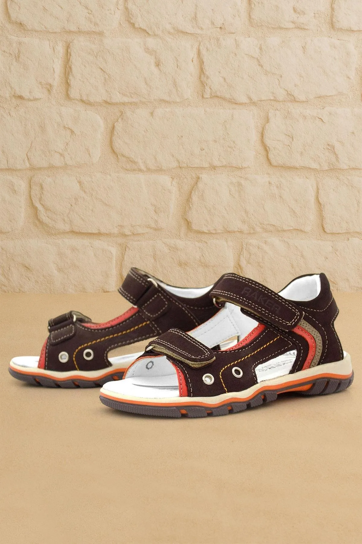 Hakiki Deri Kahverengi Cırtlı Erkek Çocuk Sandalet