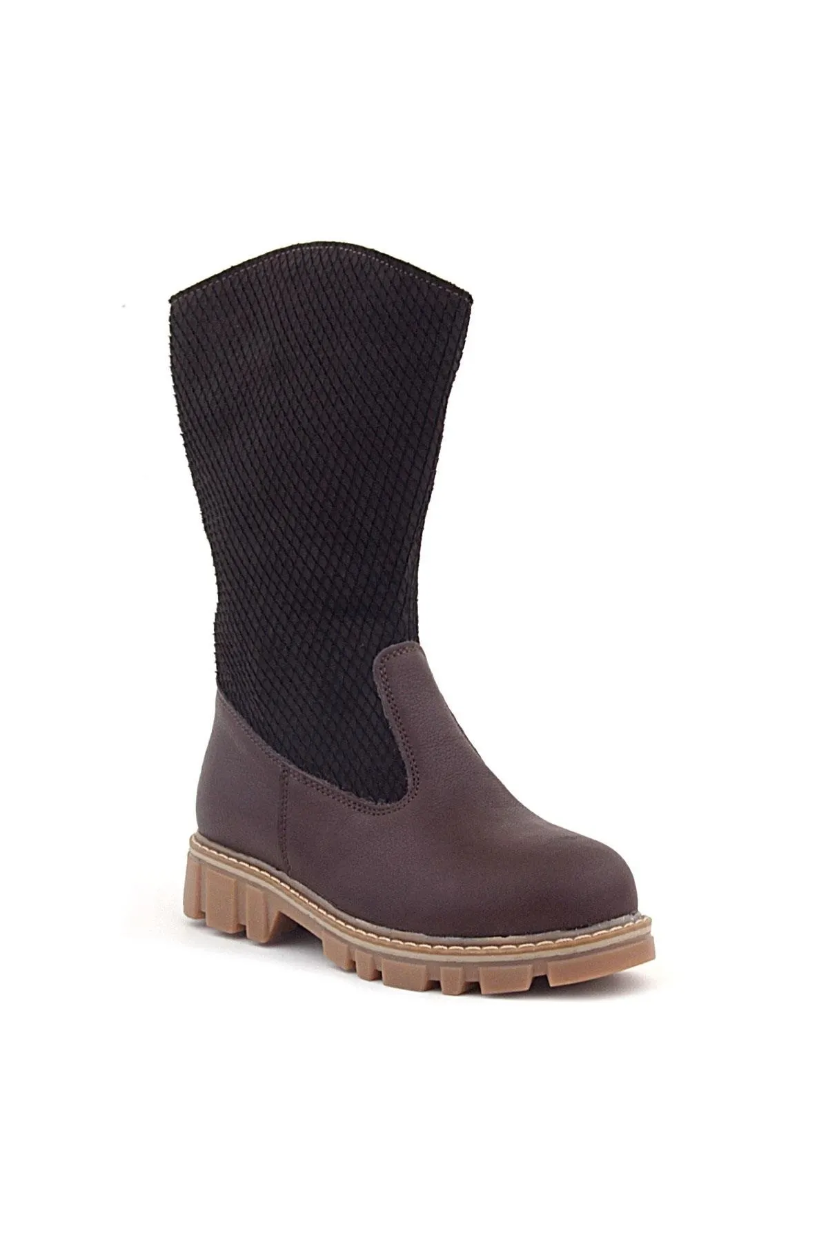 Hakiki Deri Kahverengi Fermuarlı Uzun Kız Çocuk Çizme