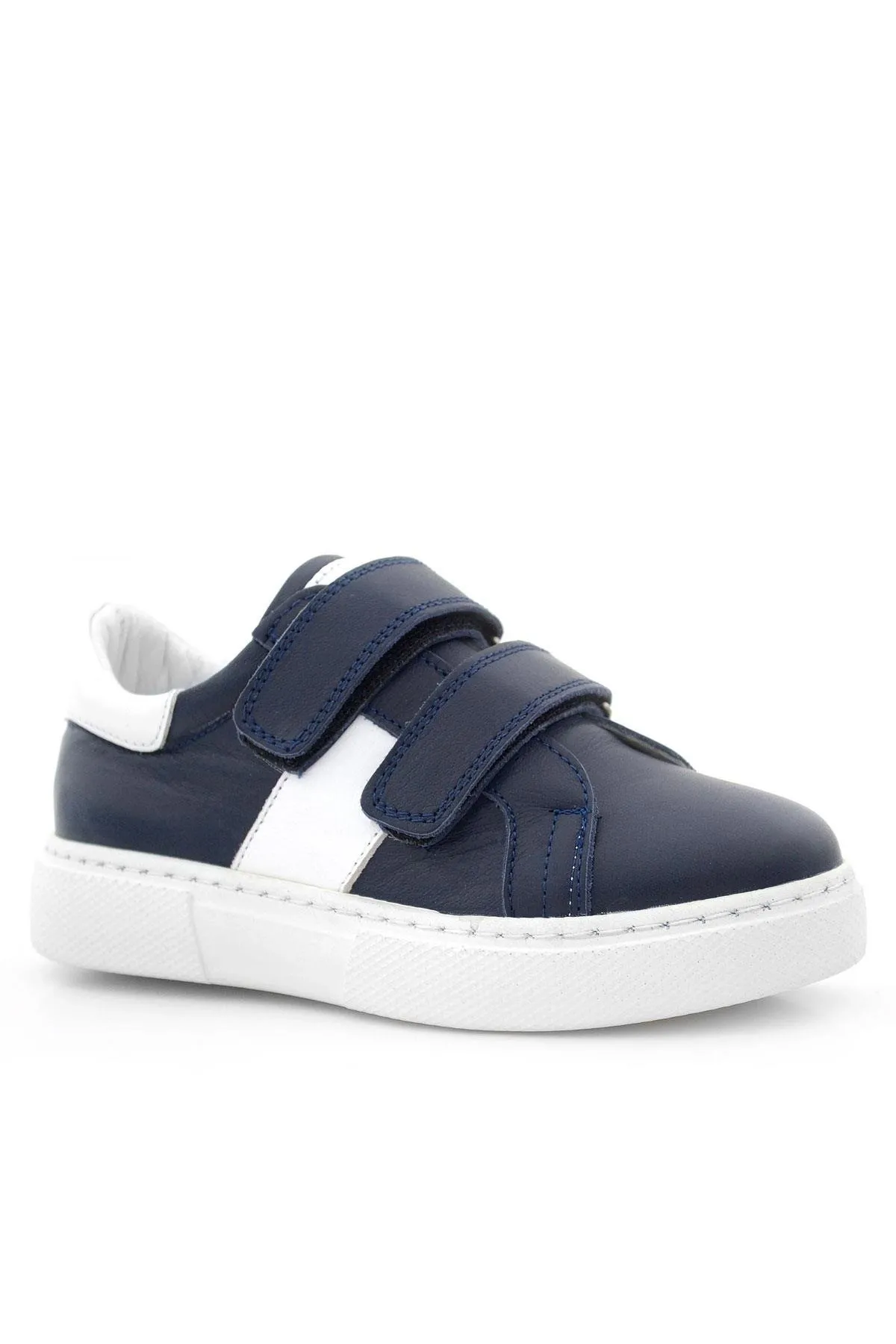 Hakiki Deri Lacivert Beyaz Cırt Cırtlı Erkek Çocuk Spor Ayakkabı