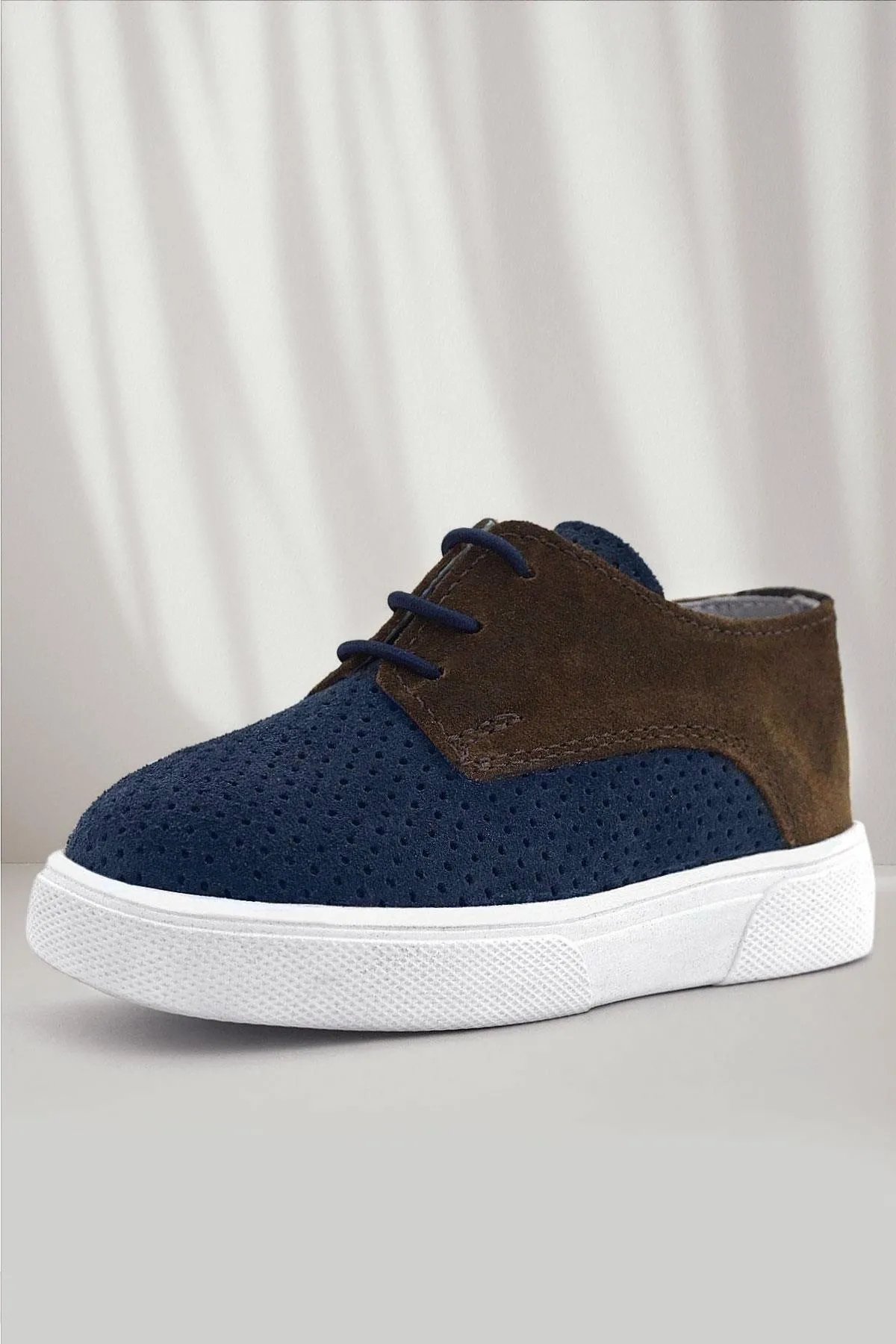 Hakiki Deri Lacivert Kahve Lastikli Erkek Çocuk Günlük Ayakkabı