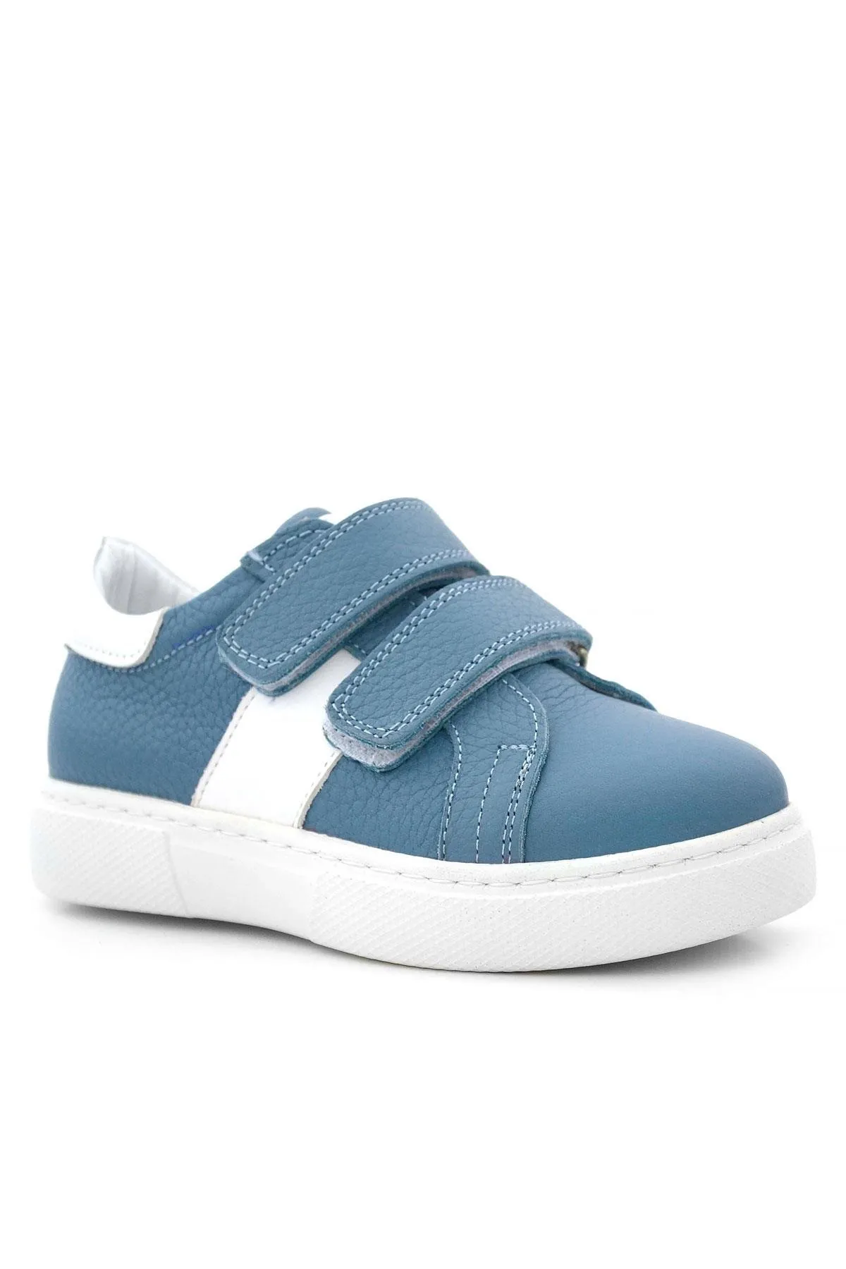 Hakiki Deri Mavi Beyaz Cırt Cırtlı Çocuk Spor Ayakkabı
