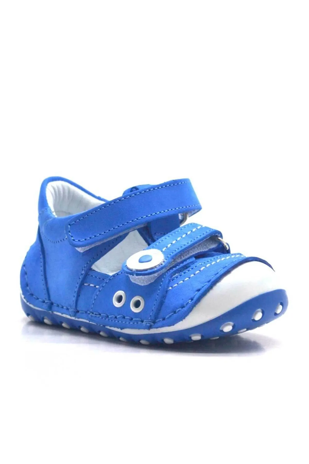 Hakiki Deri Mavi Cırtlı Yazlık İlk Adım Ayakkabı