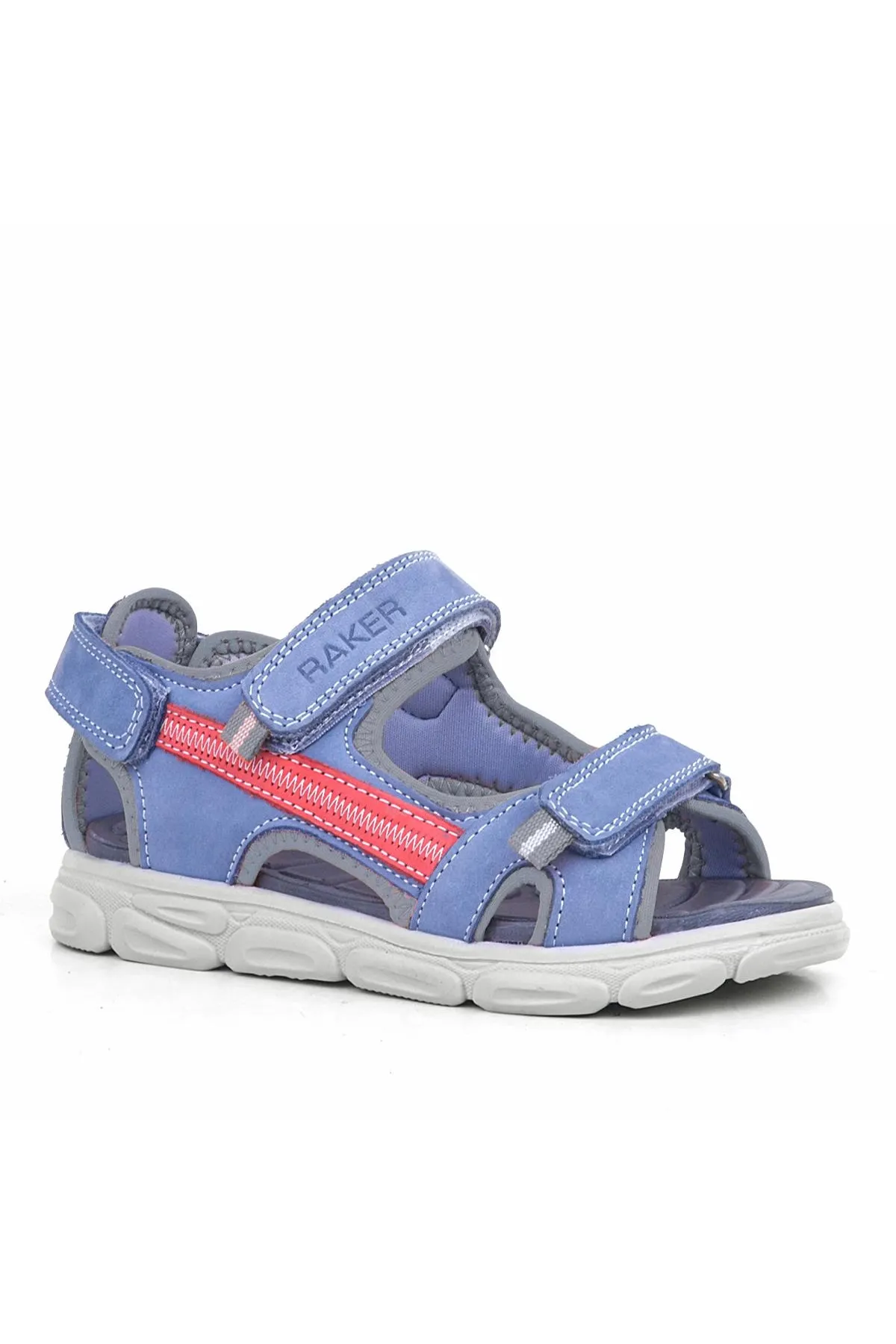 Hakiki Deri Mavi Turuncu Çocuk Sandalet Ayakkabı