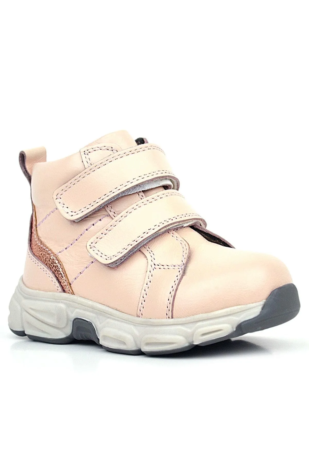 Hakiki Deri Pembe Cırtlı Spor Kız Bebek Bot