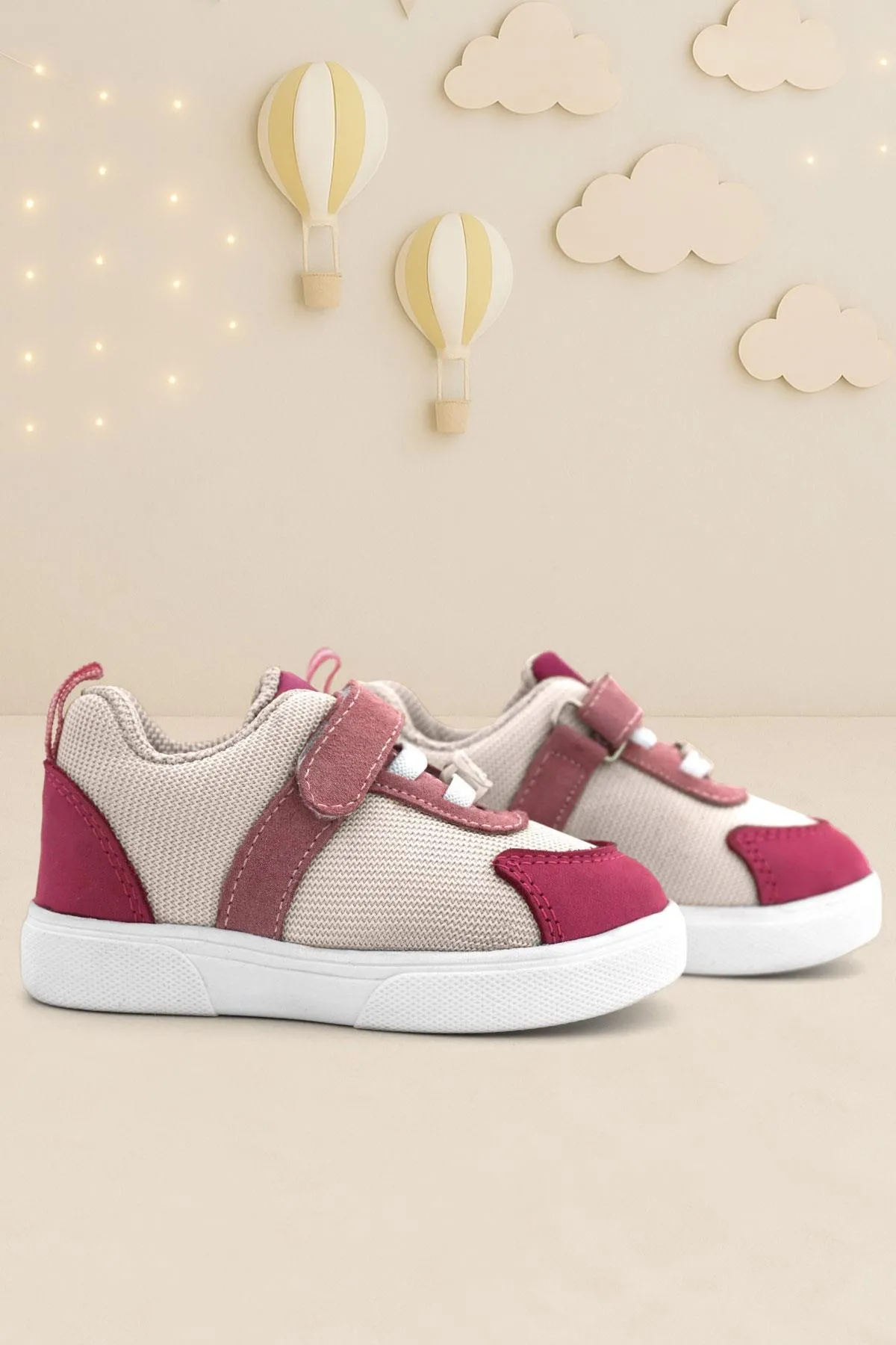 Hakiki Deri Pembe Krem Cırtlı Kız Bebek Ayakkabı