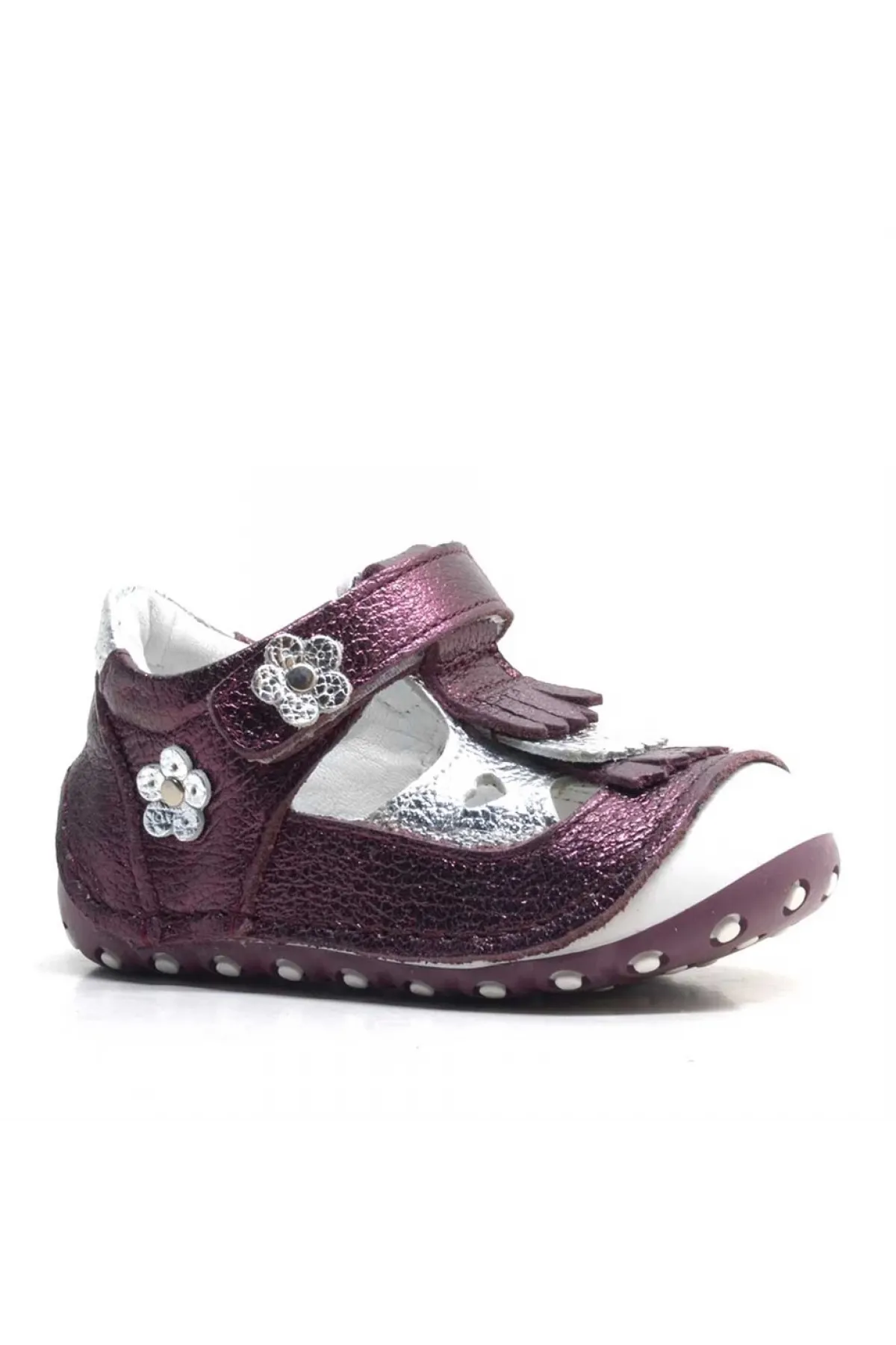 Hakiki Deri Püsküllü Bordo Cırtlı Yazlık İlk Adım Ayakkabı