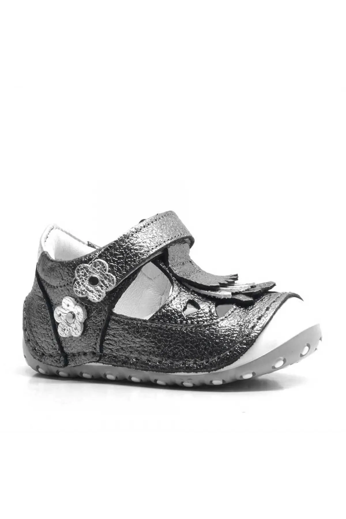 Hakiki Deri Püsküllü Gümüş Cırtlı Yazlık İlk Adım Ayakkabı