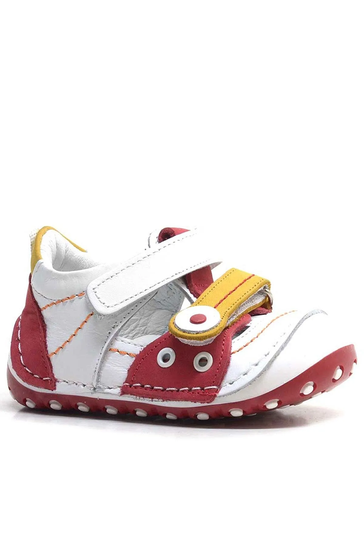 Hakiki Deri Sarı Kırmızı Cırtlı Yazlık İlk Adım Ayakkabı