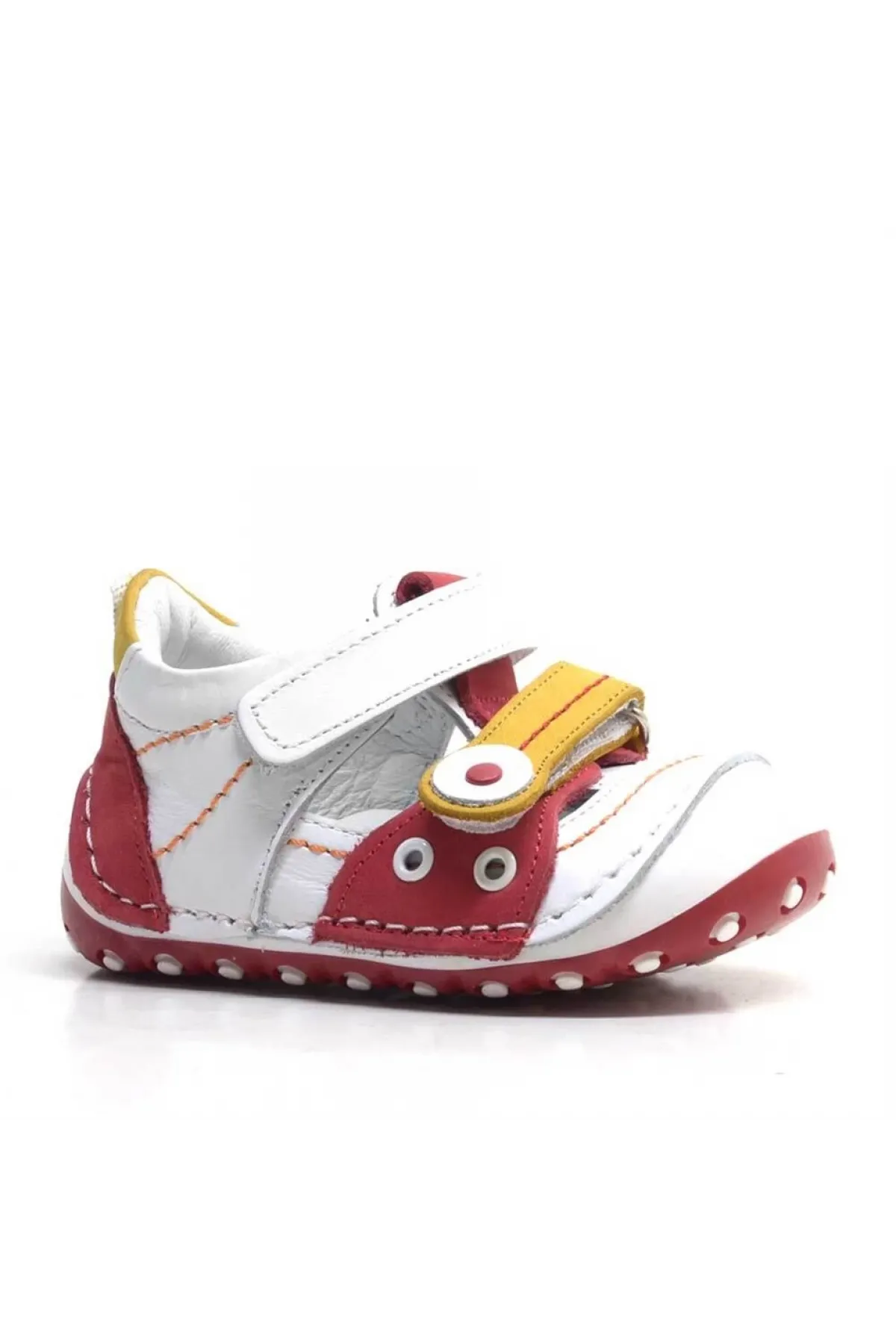 Hakiki Deri Sarı Kırmızı Cırtlı Yazlık İlk Adım Ayakkabı