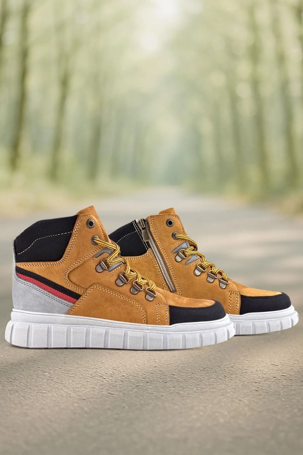 Hakiki Deri Sarı Siyah Fermuarlı Erkek Çocuk Bot