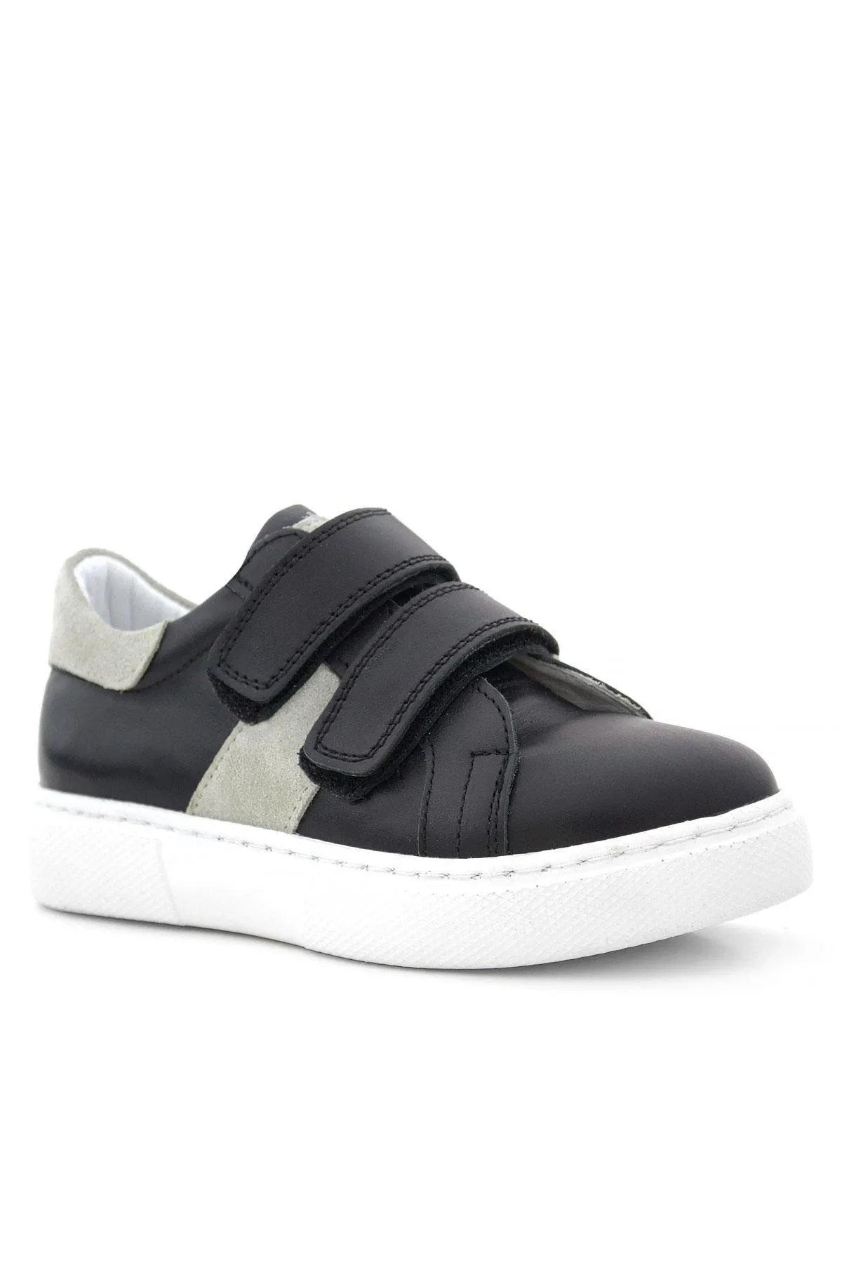 Hakiki Deri Siyah Gri Cırt Cırtlı Çocuk Spor Ayakkabı