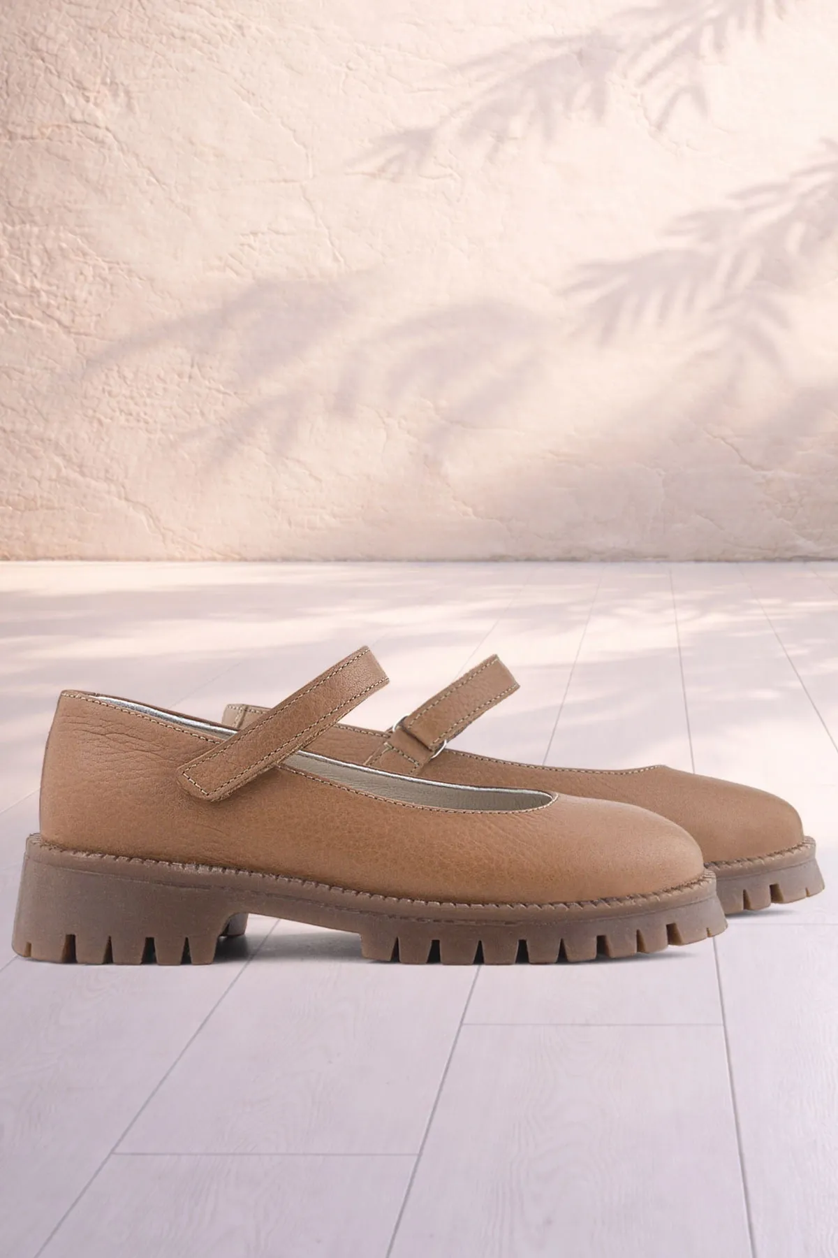 Hakiki Deri Taba Cırtlı Kalın Tabanlı Kız Çocuk Okul Ayakkabısı