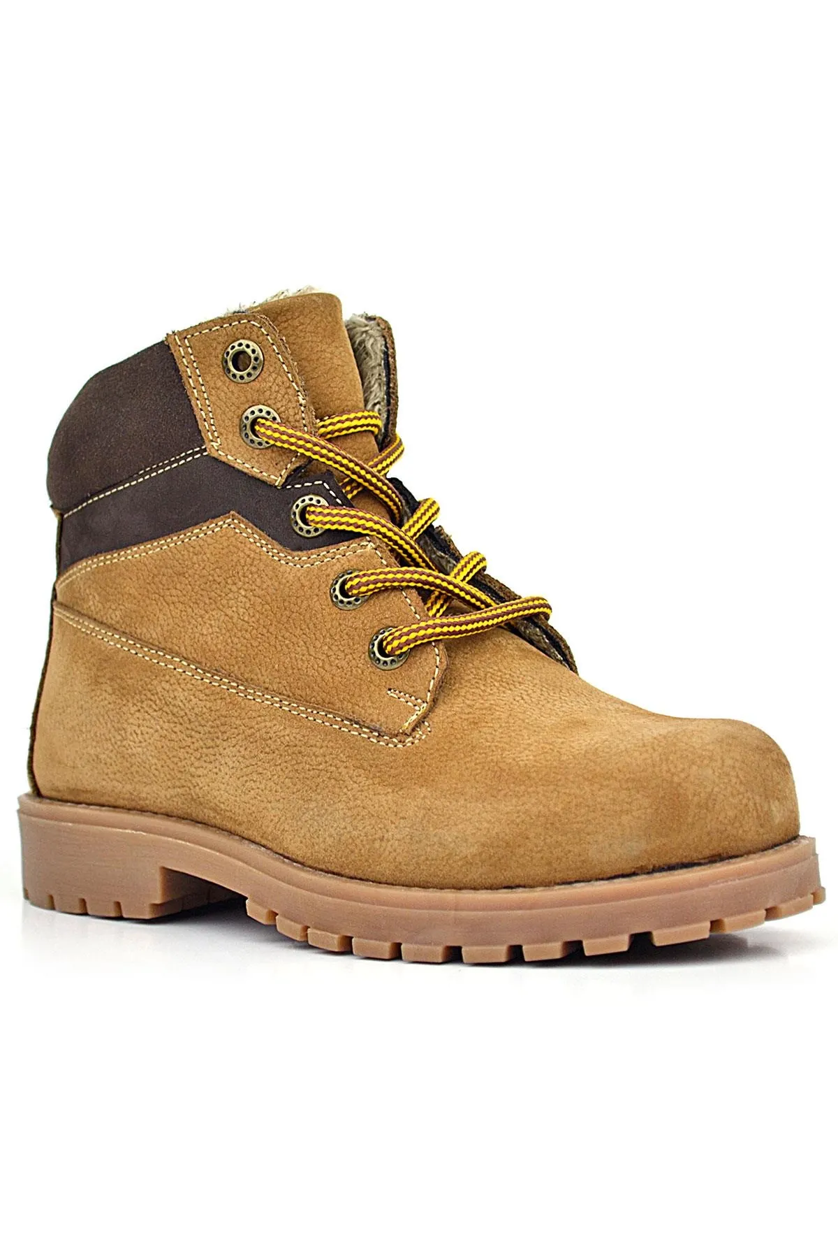 Hakiki Deri Taba Kahverengi Bağcıklı Fermuarlı Kışlık Çocuk Bot