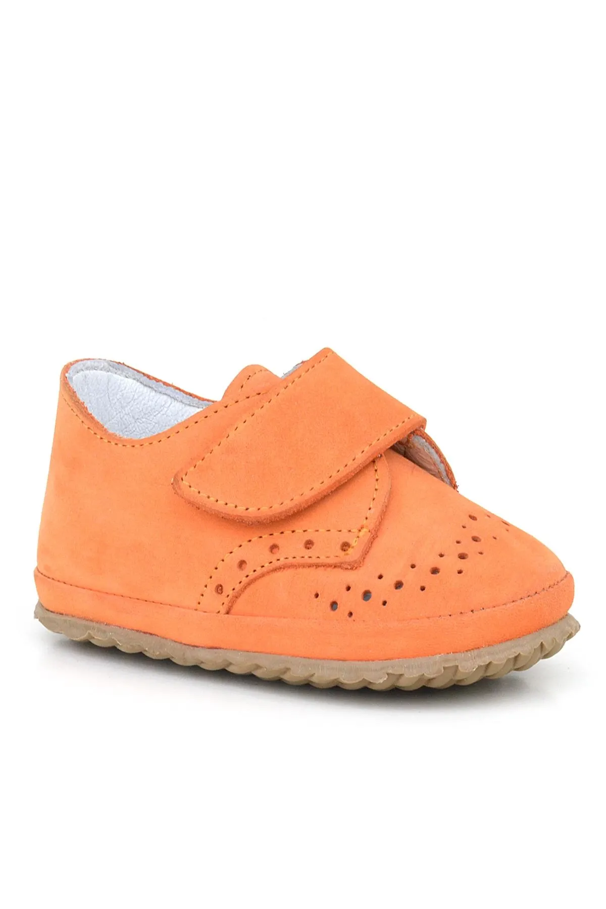 Hakiki Deri Turuncu Cırtlı Bebek Patik Ayakkabı